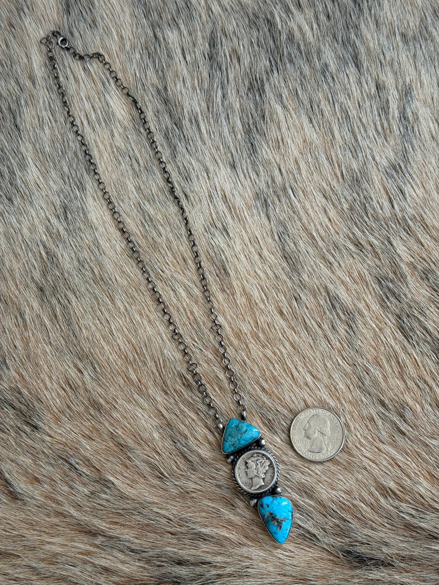 Turquoise Mercury Dime Cluster Necklace