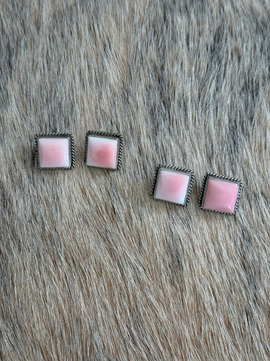 Pink Conch Square Stud Earrings