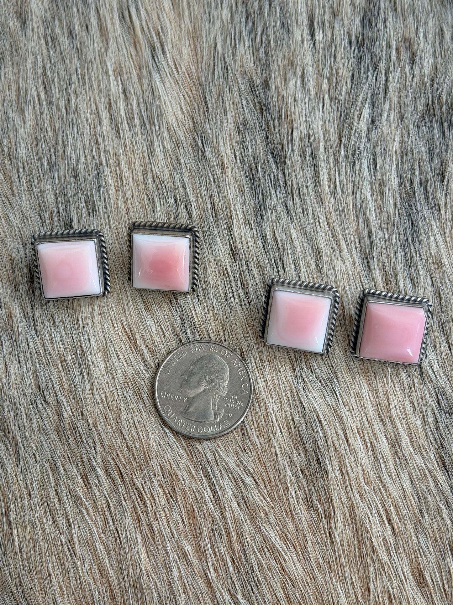 Pink Conch Square Stud Earrings