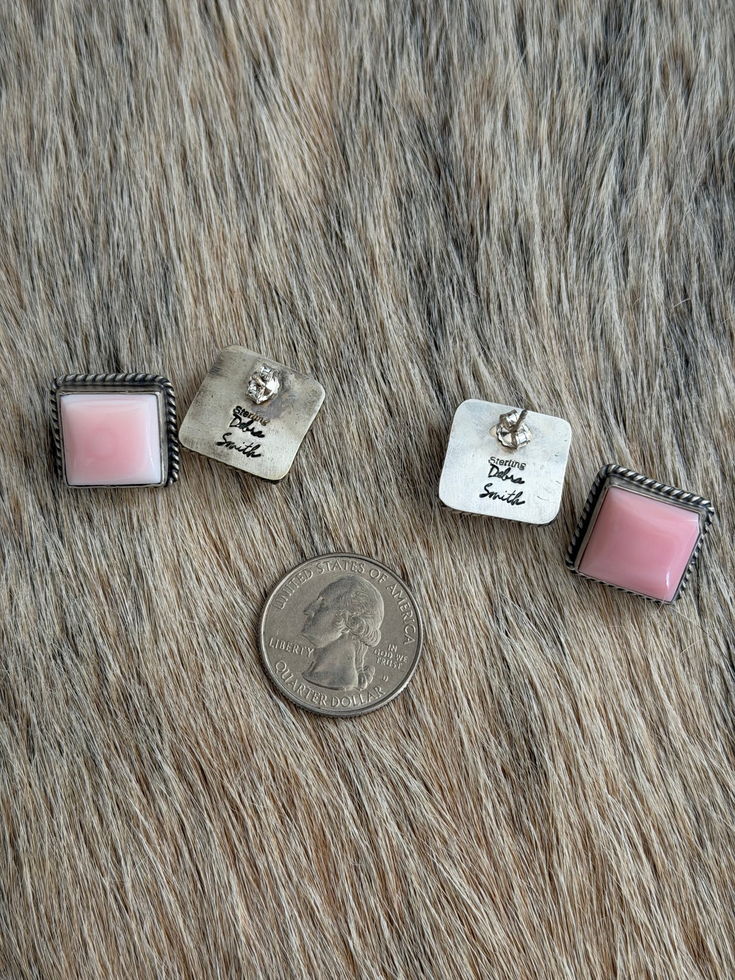 Pink Conch Square Stud Earrings