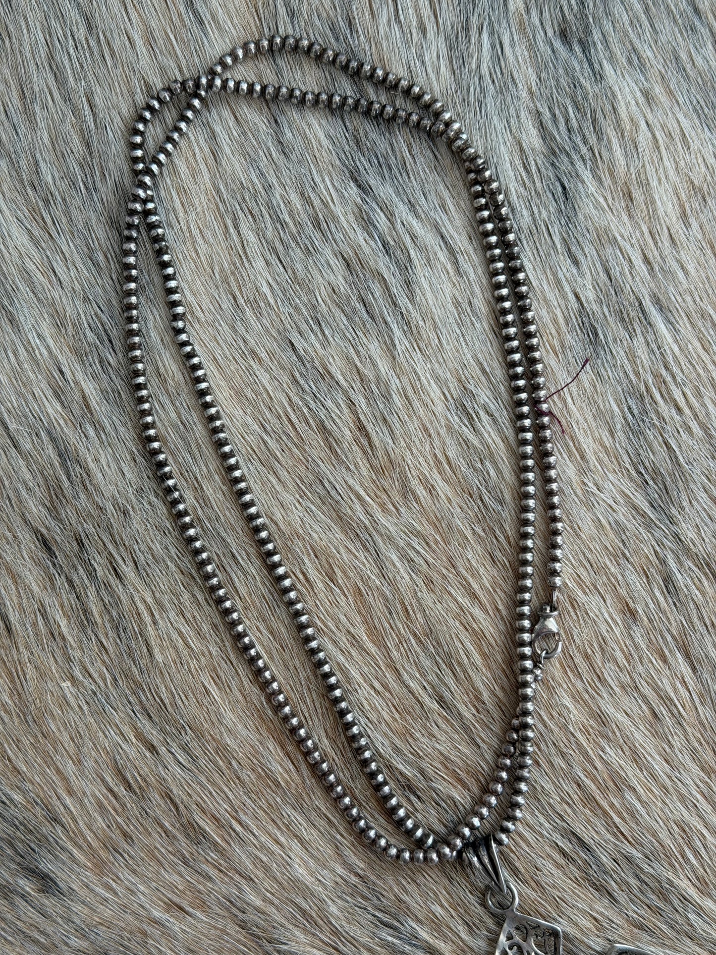 Vintage 28" 3mm Sterling Pearl Necklace with Cross Pendant