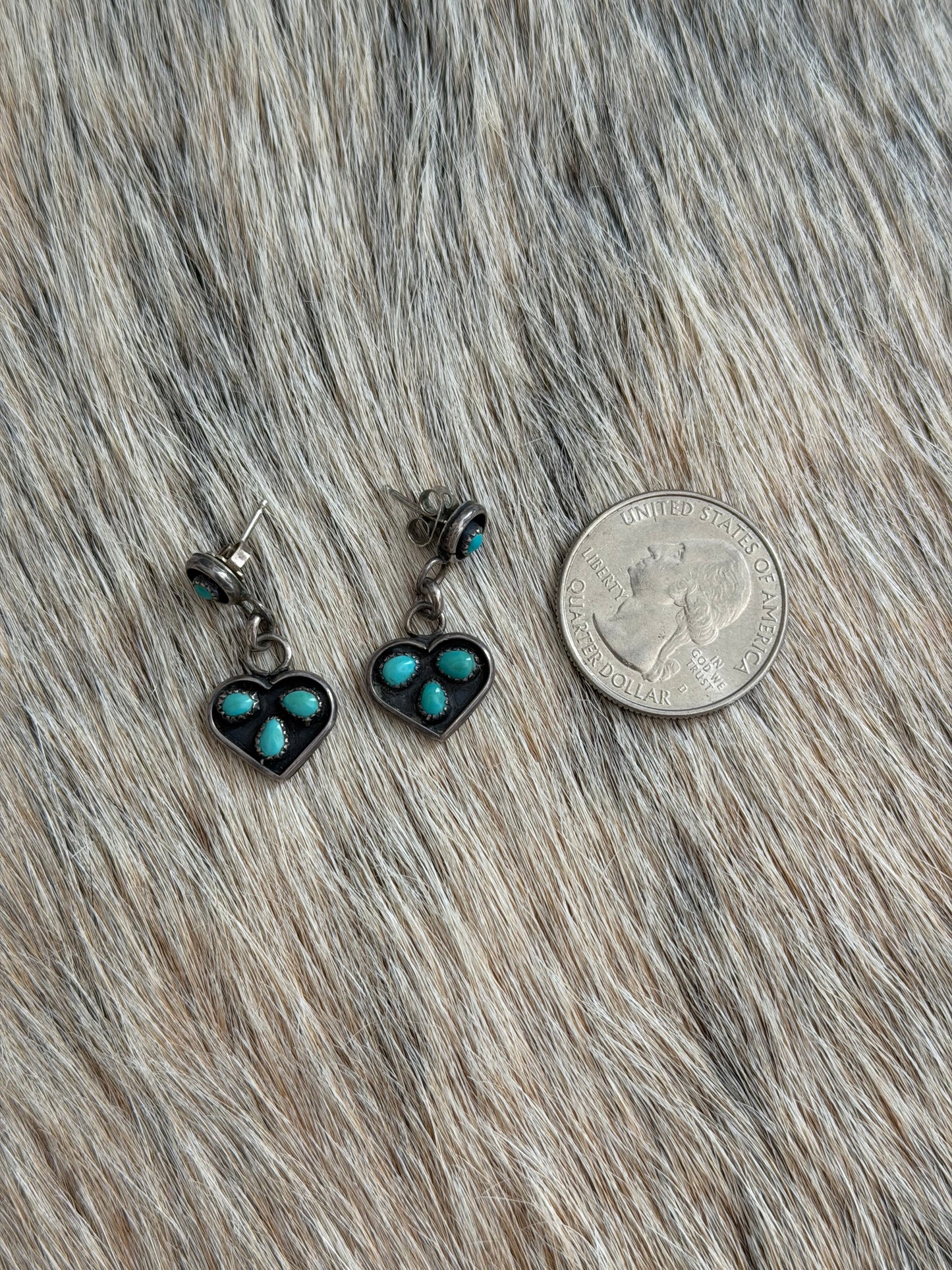 Pre-Loved Turquoise Heart Dangle Stud Earrings