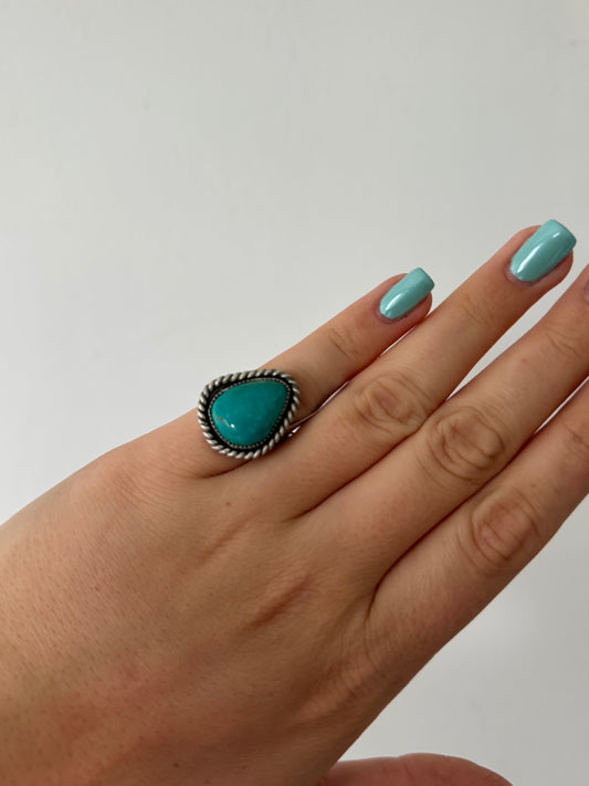 Adjustable Turquoise Mountain Teardrop Ring