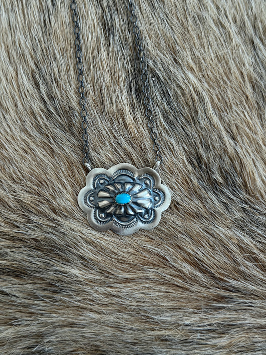 Kingman Turquoise Concho Bar Necklace