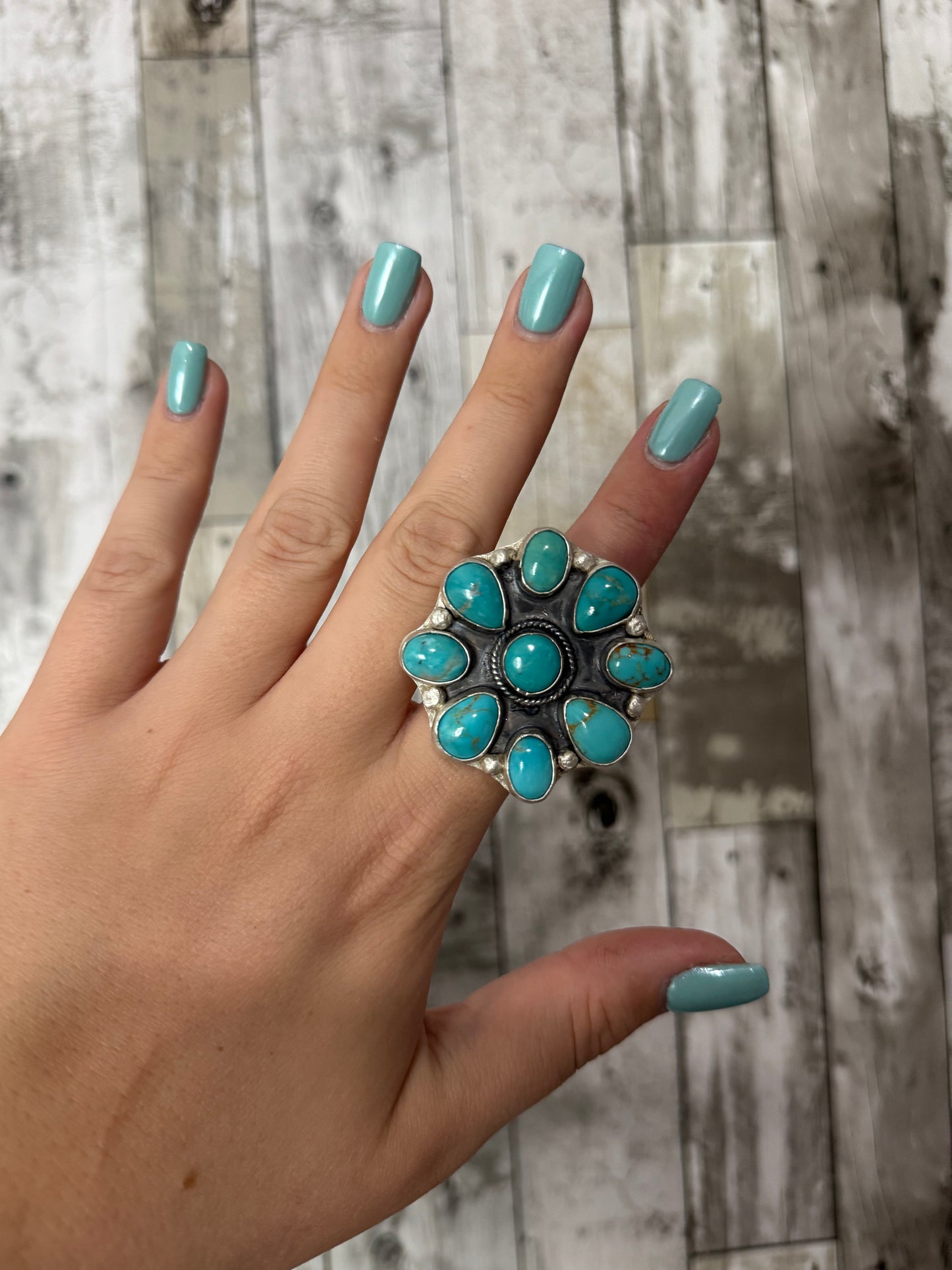 Adjustable Kingman Turquoise Cluster Ring