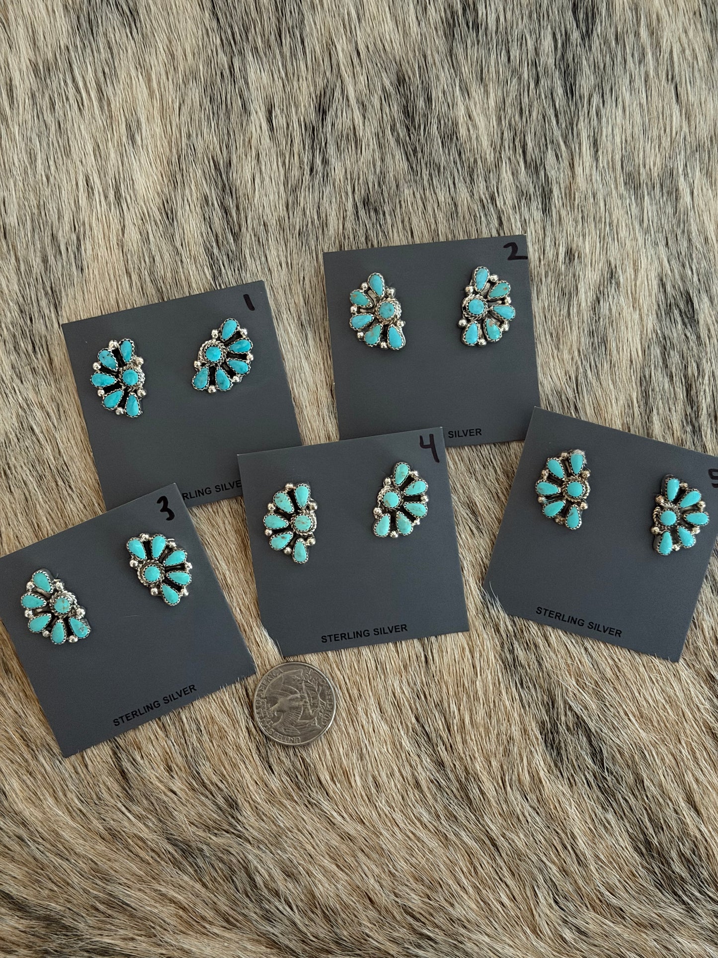 Kingman Turquoise Half Cluster Earrings