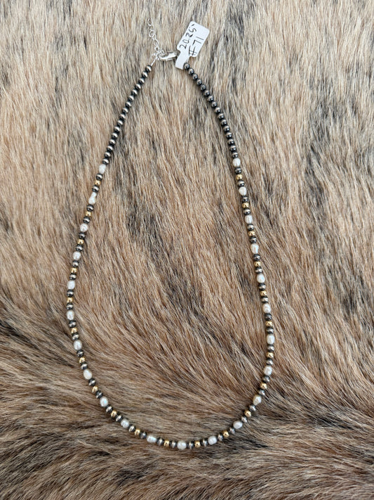 20.25" Freshwater Pearl and 4mm Gold Filled Bead Necklace