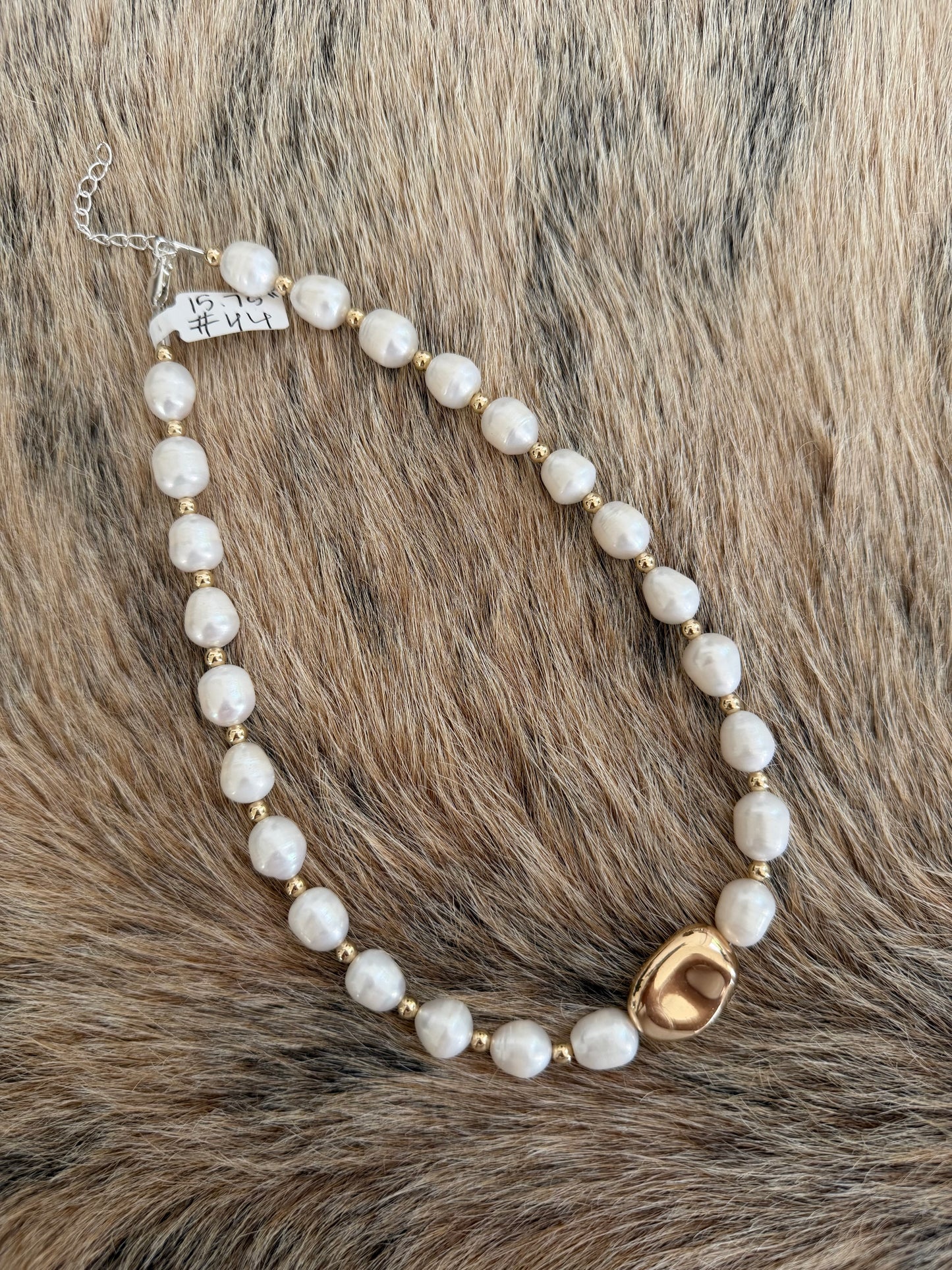15.75" Freshwater Pearl and Gold Filled Bead Necklace