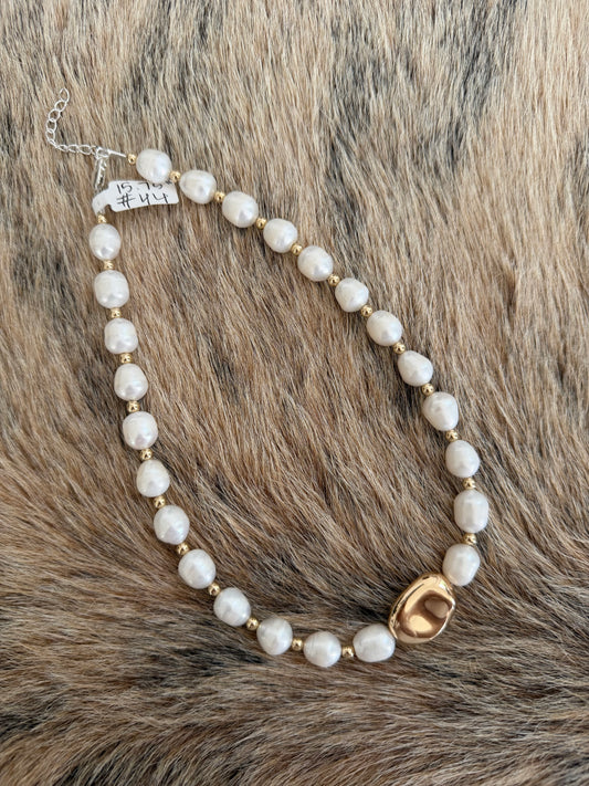 15.75" Freshwater Pearl and Gold Filled Bead Necklace