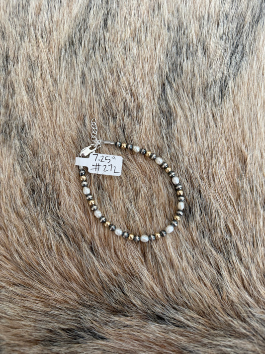 7.25" Freshwater Pearl and 4mm Gold Filled Bead Bracelet