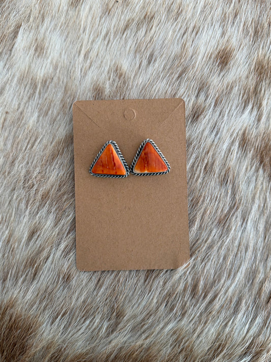 Orange Spiny Oyster Shell Triangle Earrings