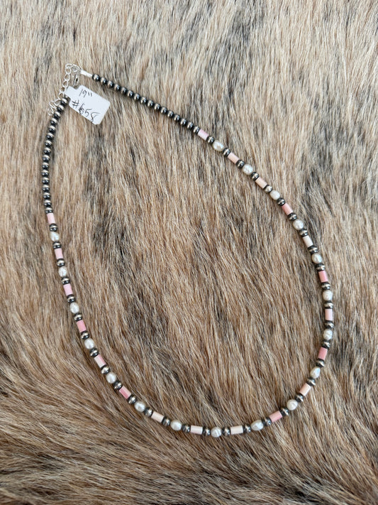 19" Pink Conch and Freshwater Pearl Necklace
