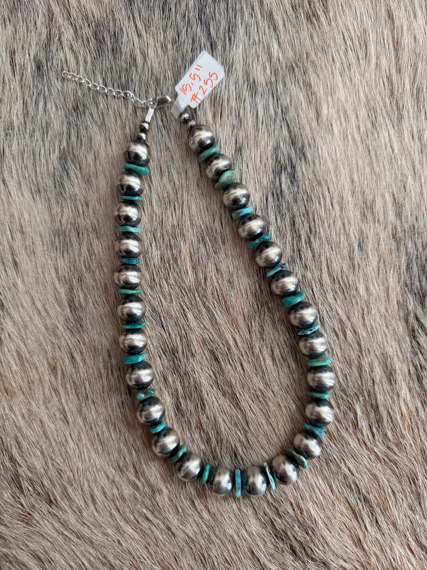 15.5" 12mm Sterling Pearl and Turquoise Necklace