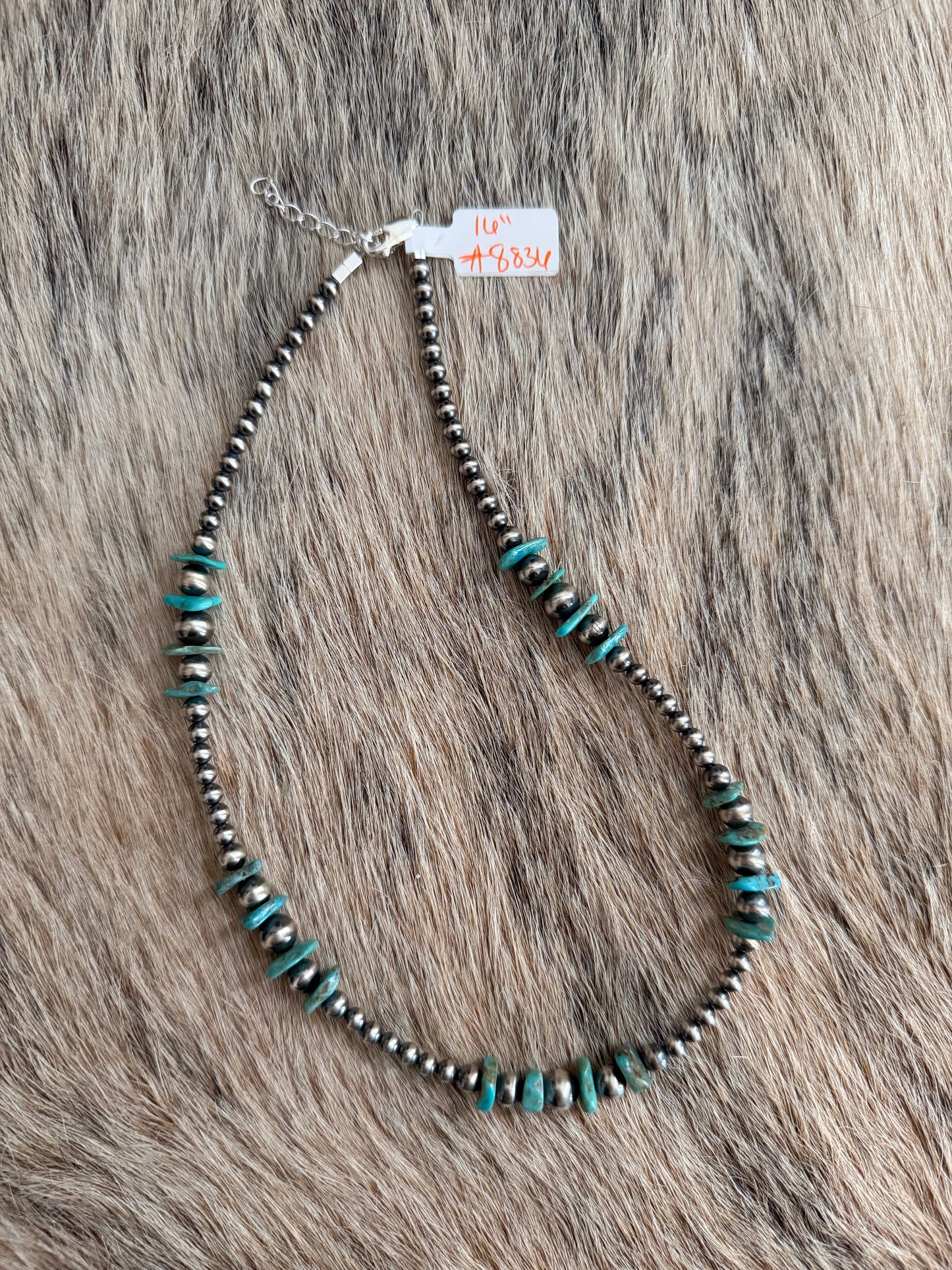 16" 4-7mm Sterling Pearl and Turquoise Necklace