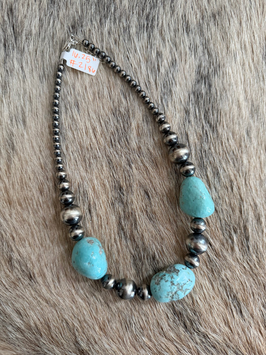 16.25" 5-14mm Sterling Pearl and White Water Turquoise Necklace