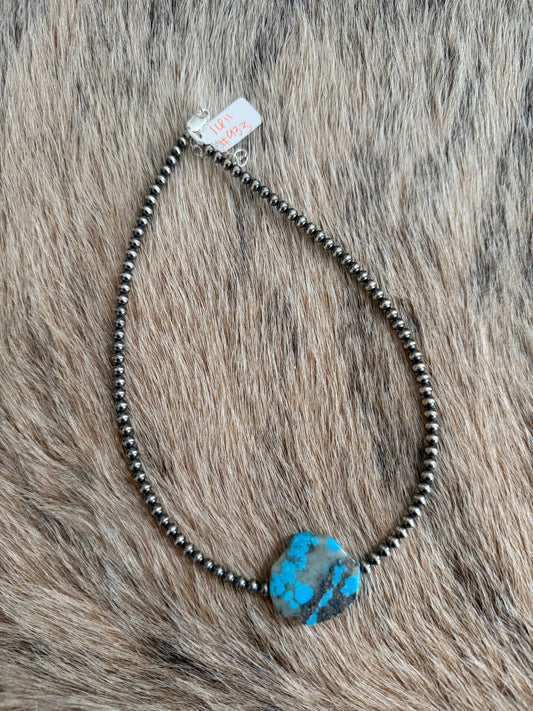 16" 4mm Sterling Pearl and Kingman Turquoise Slab Necklace