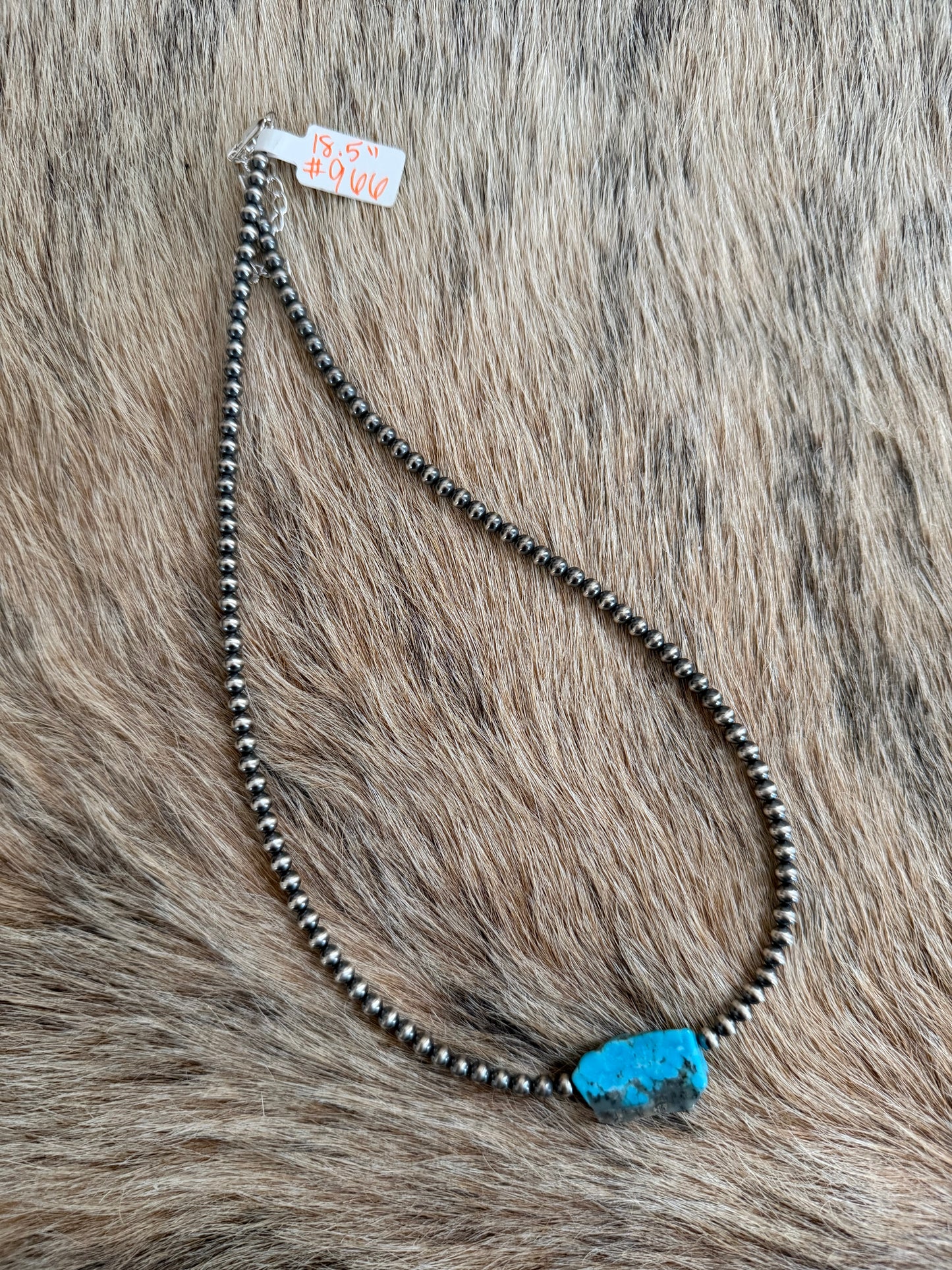 18.5" 4mm Sterling Pearl and Kingman Turquoise Slab Necklace