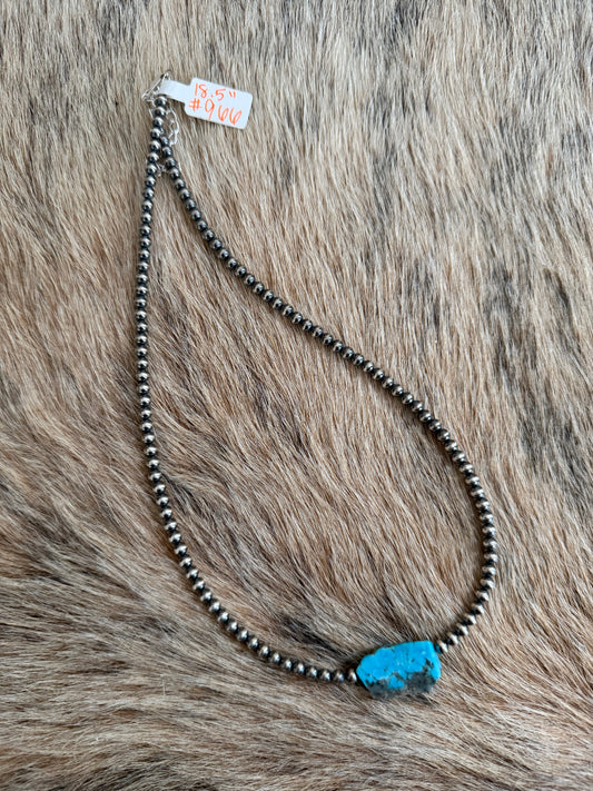 18.5" 4mm Sterling Pearl and Kingman Turquoise Slab Necklace
