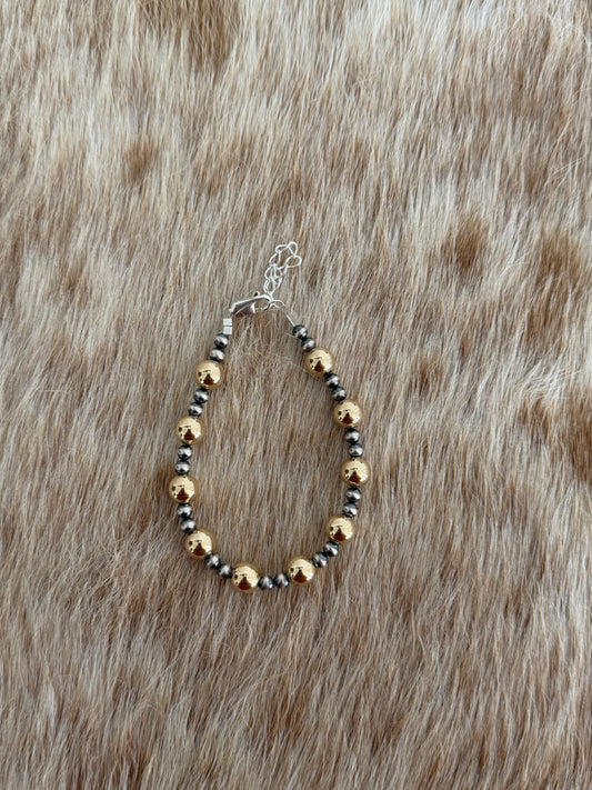 7" Sterling Pearl and Gold Filled Bead Bracelet