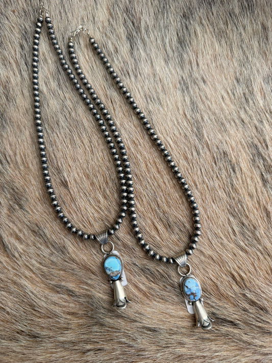 5mm 16" Sterling Pearl Necklace with Golden Hills Turquoise Pendant