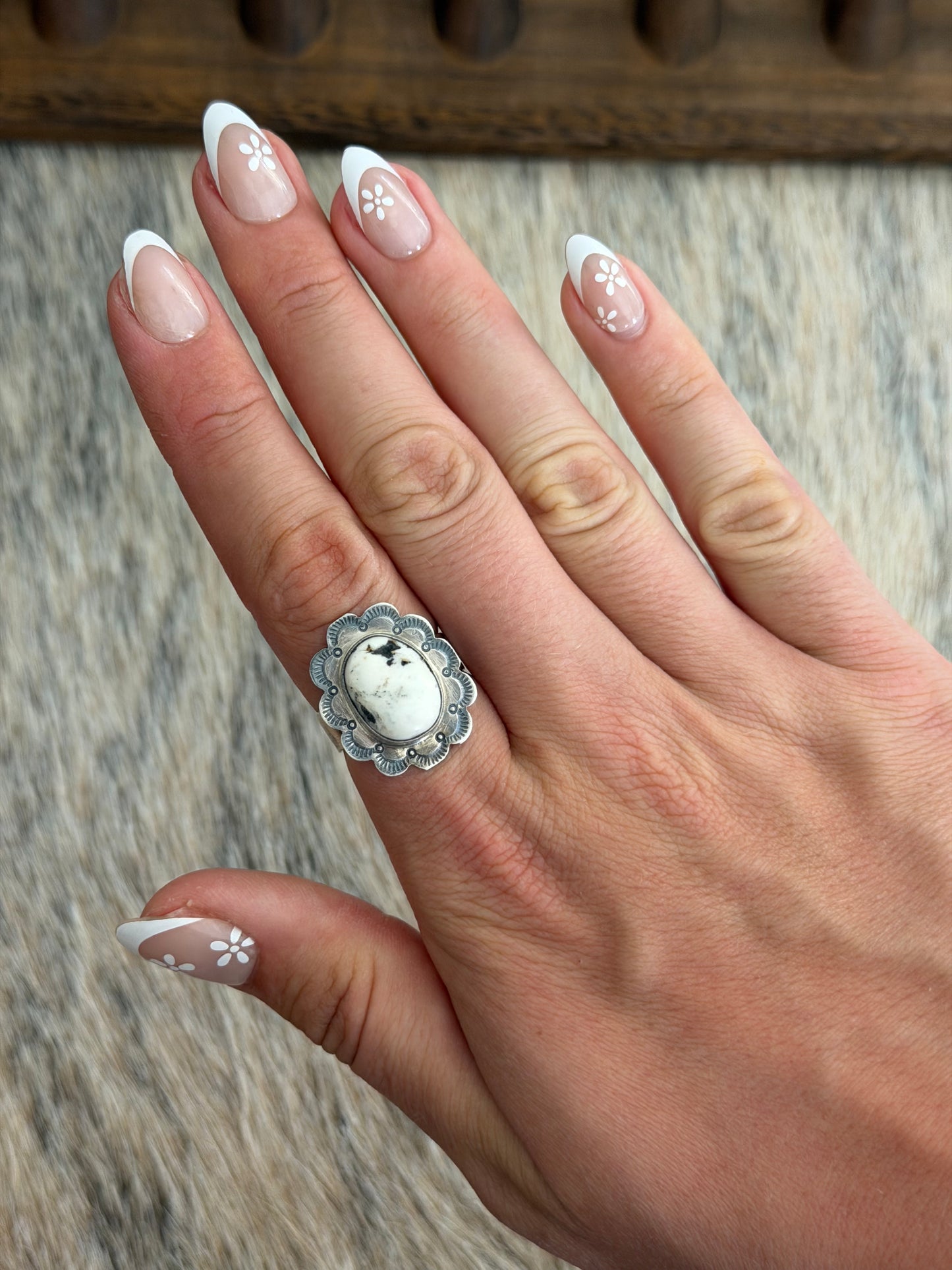 Adjustable White Buffalo Ring