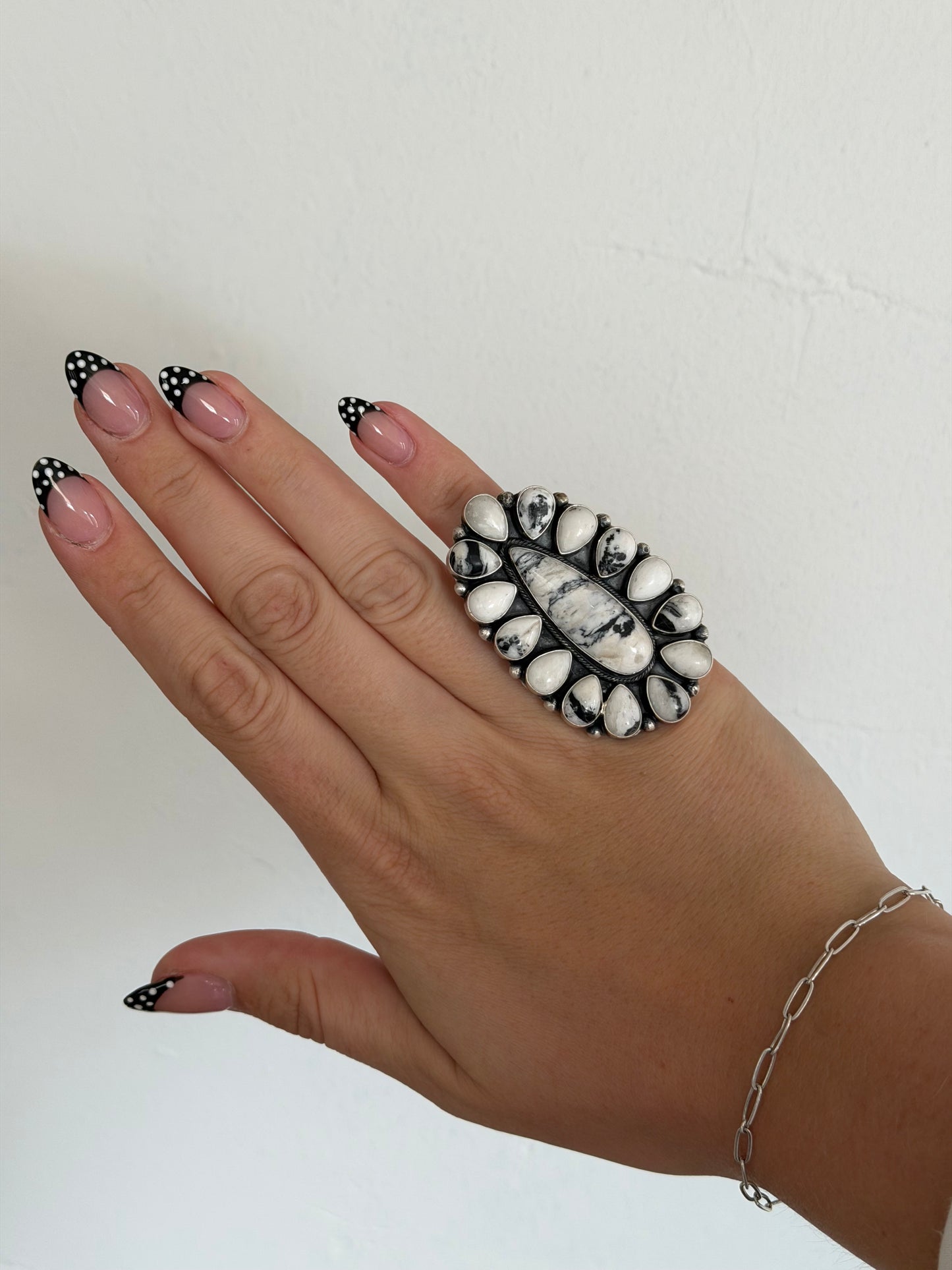 LARGE Size 8 White Buffalo Cluster Ring