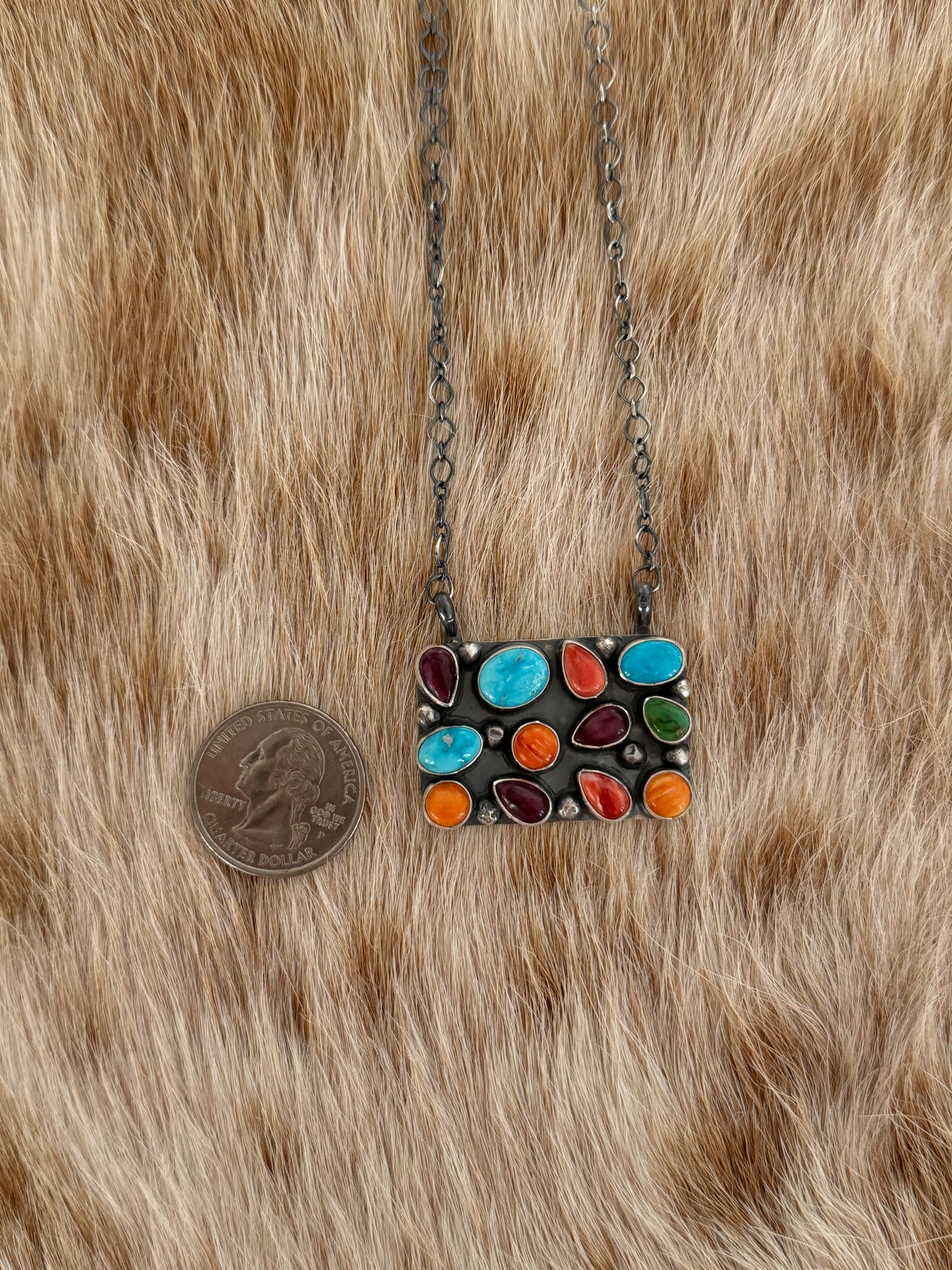 Multi Stone Cluster Bar Necklace