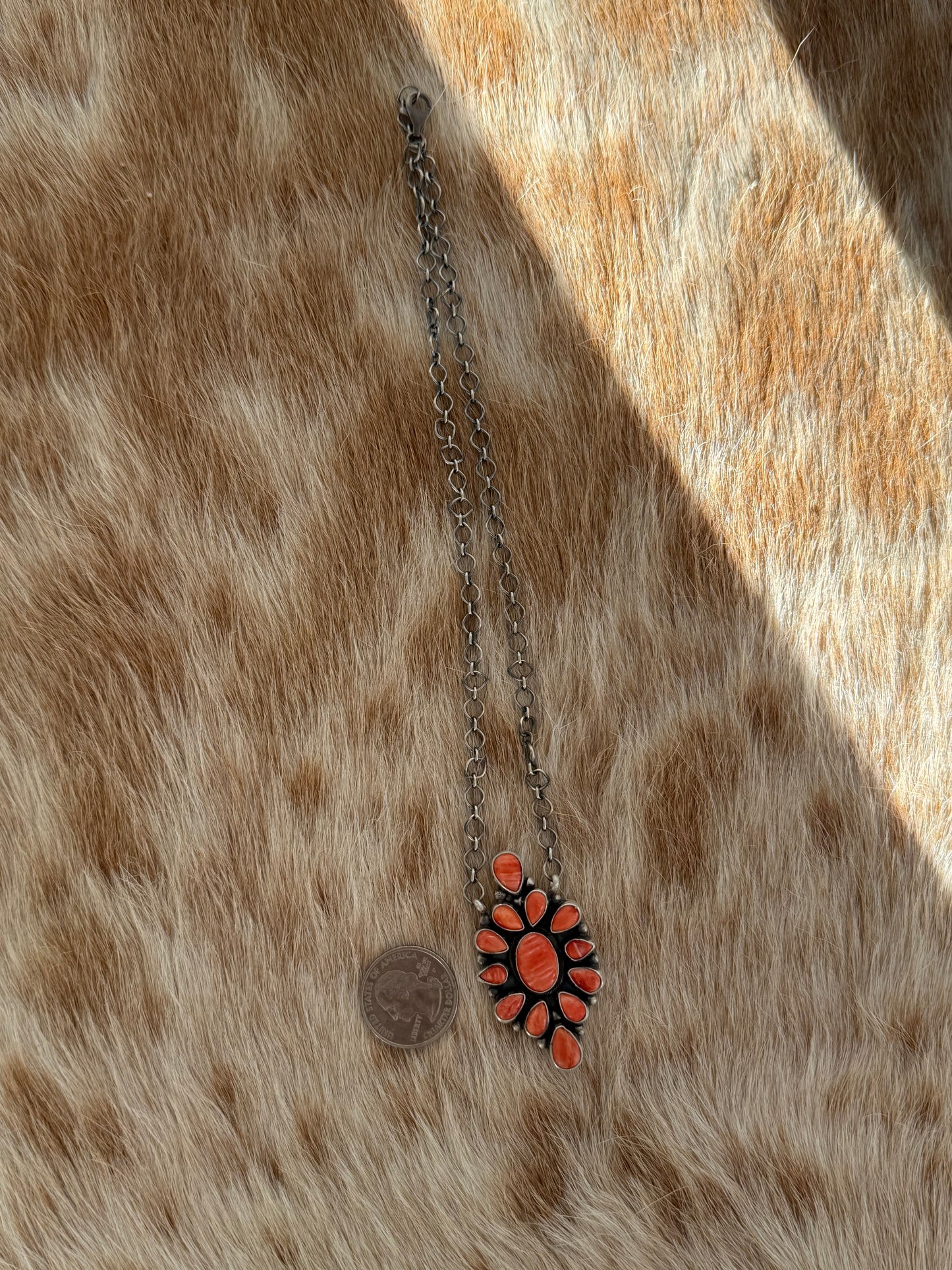 Orange Spiny Oyster Shell Cluster Necklace