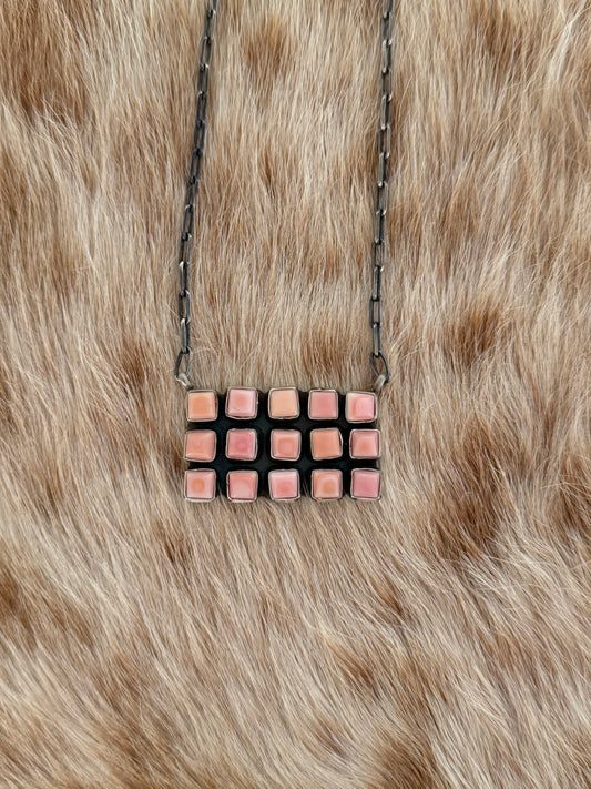 Pink Conch Cluster Bar Necklace