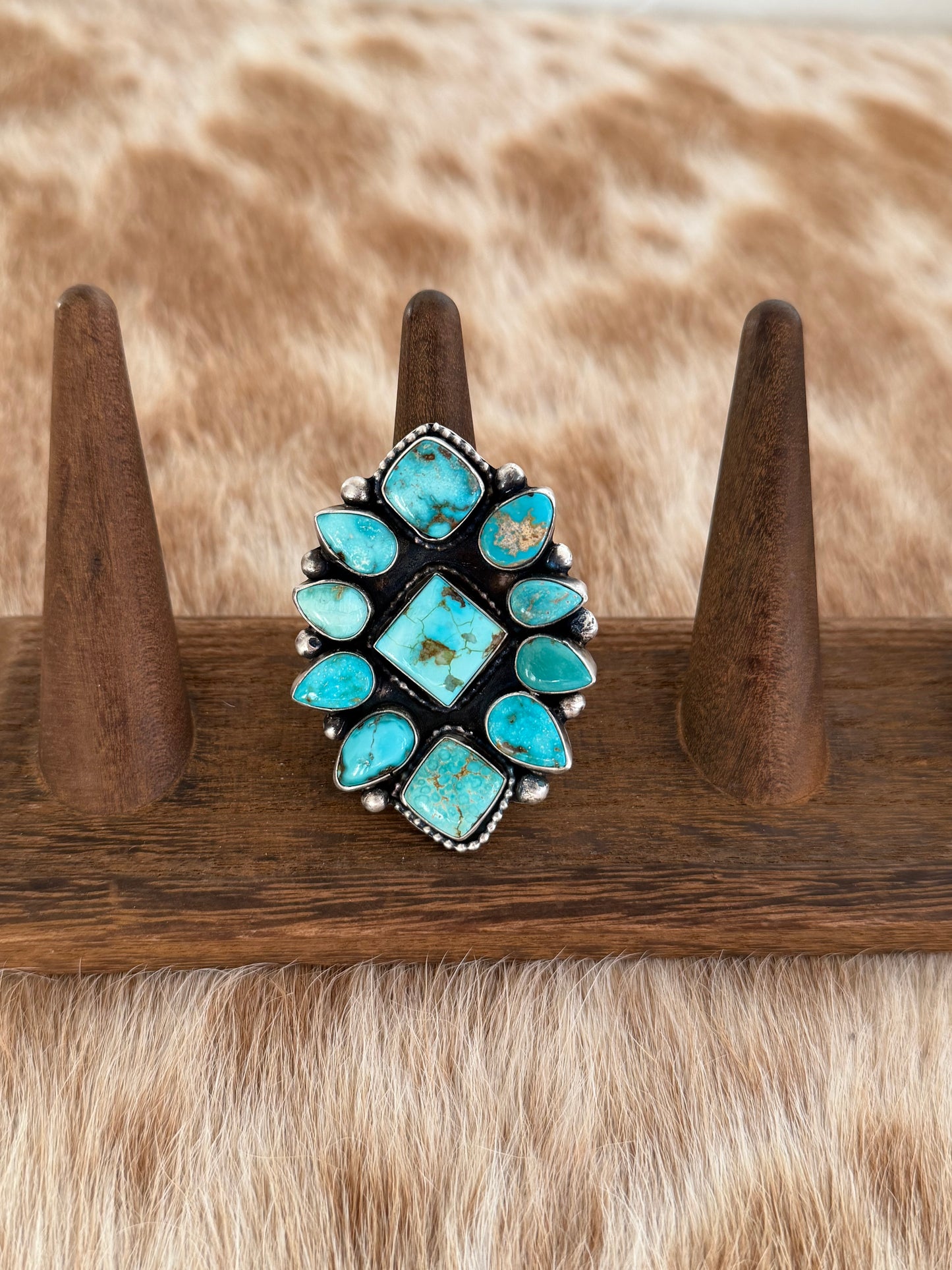 LARGE Adjustable Turquoise Cluster Ring