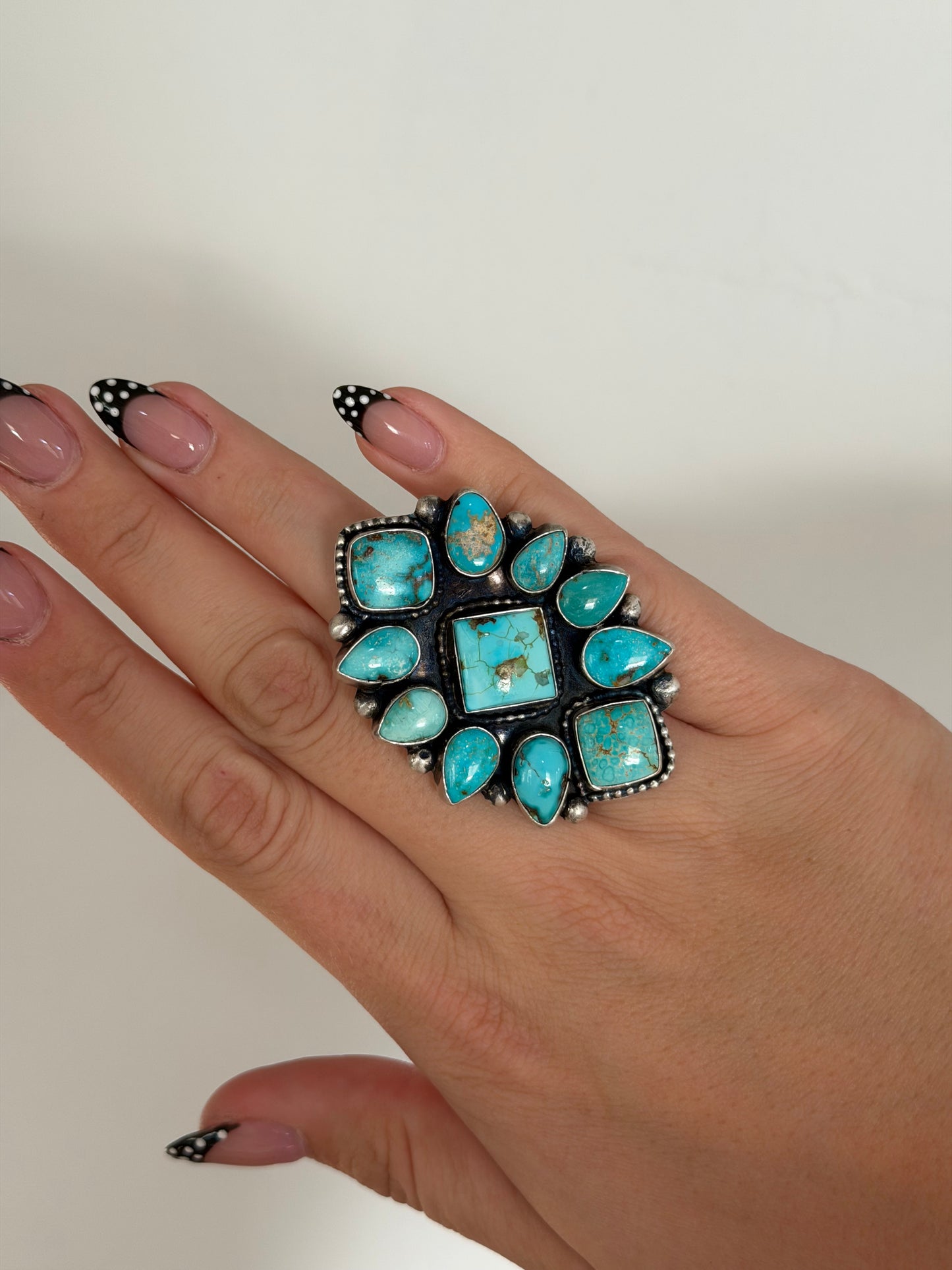 LARGE Adjustable Turquoise Cluster Ring
