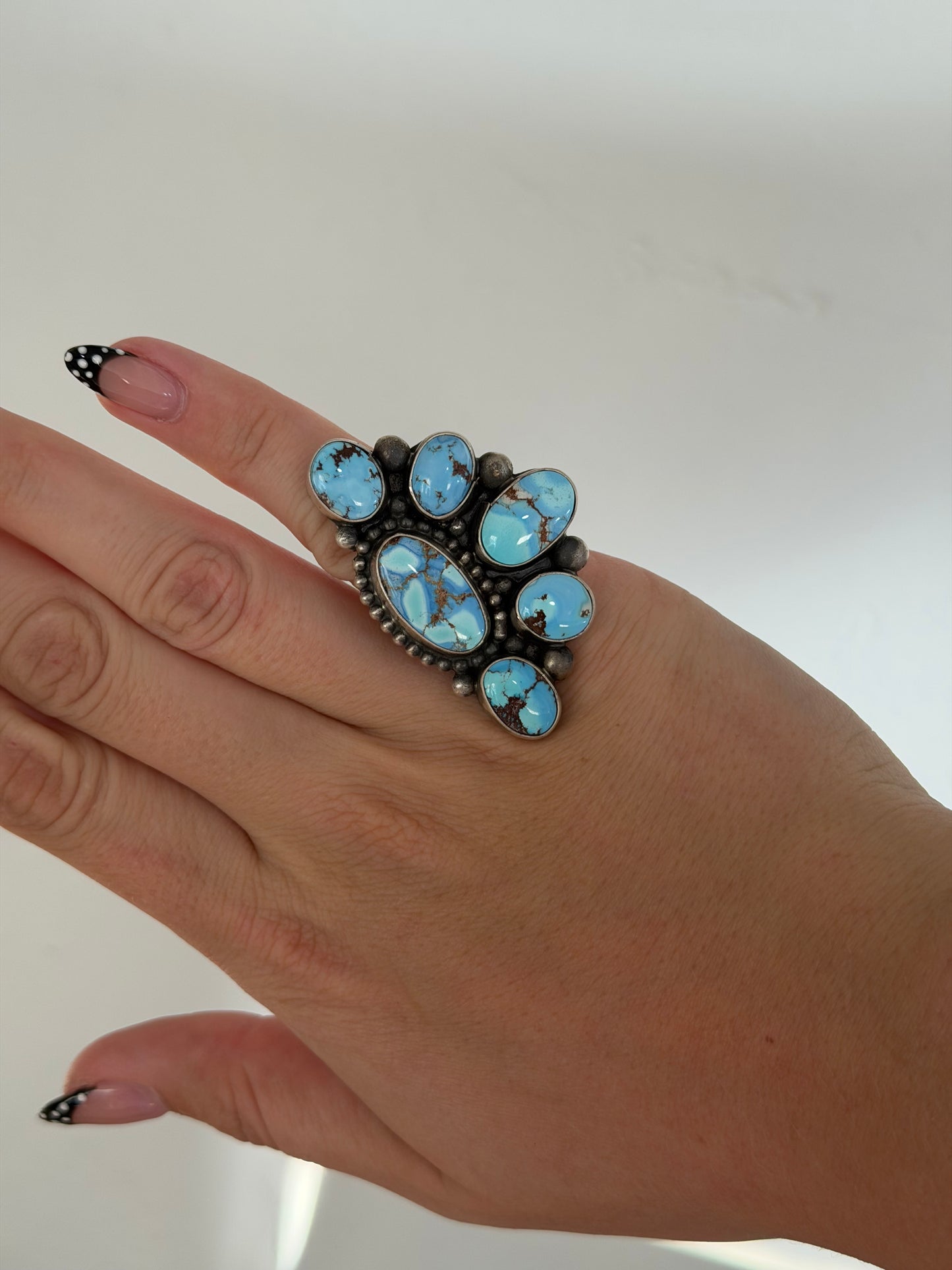 LARGE Adjustable Golden Hills Turquoise Half Cluster Ring