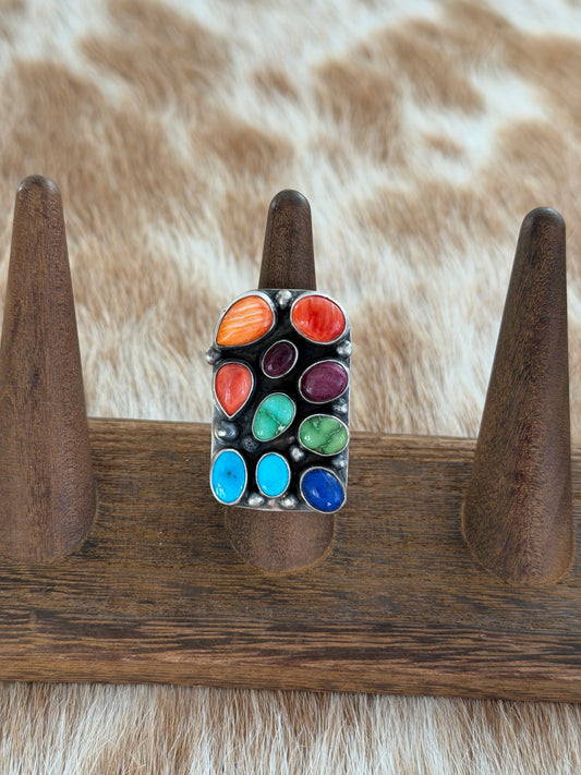 Adjustable Multicolored Cluster Ring