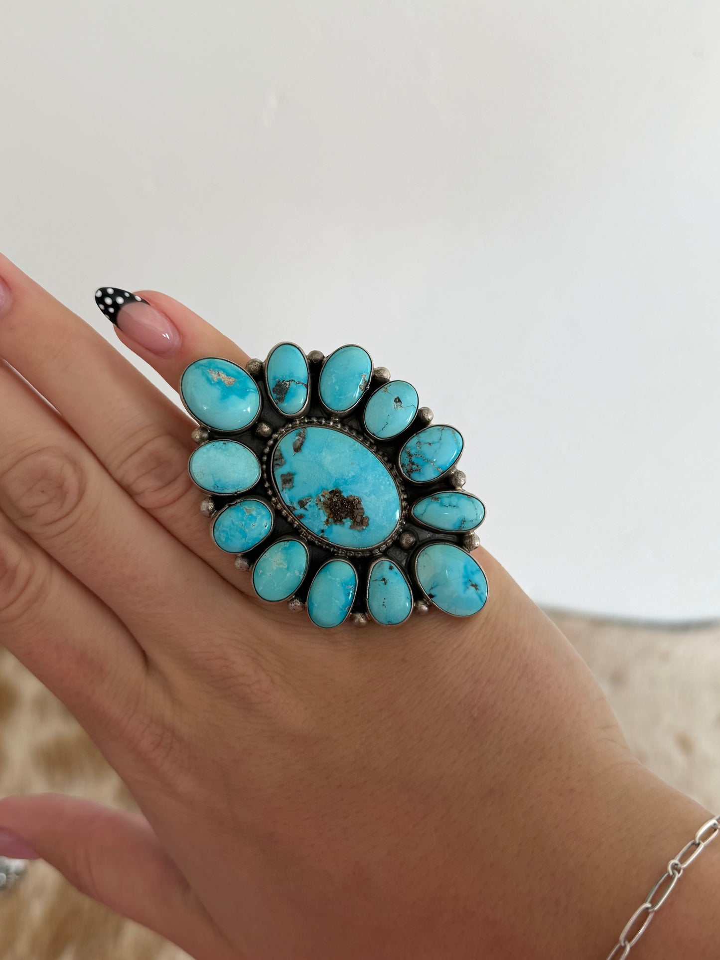 LARGE Size 9 Turquoise Cluster Statement Ring