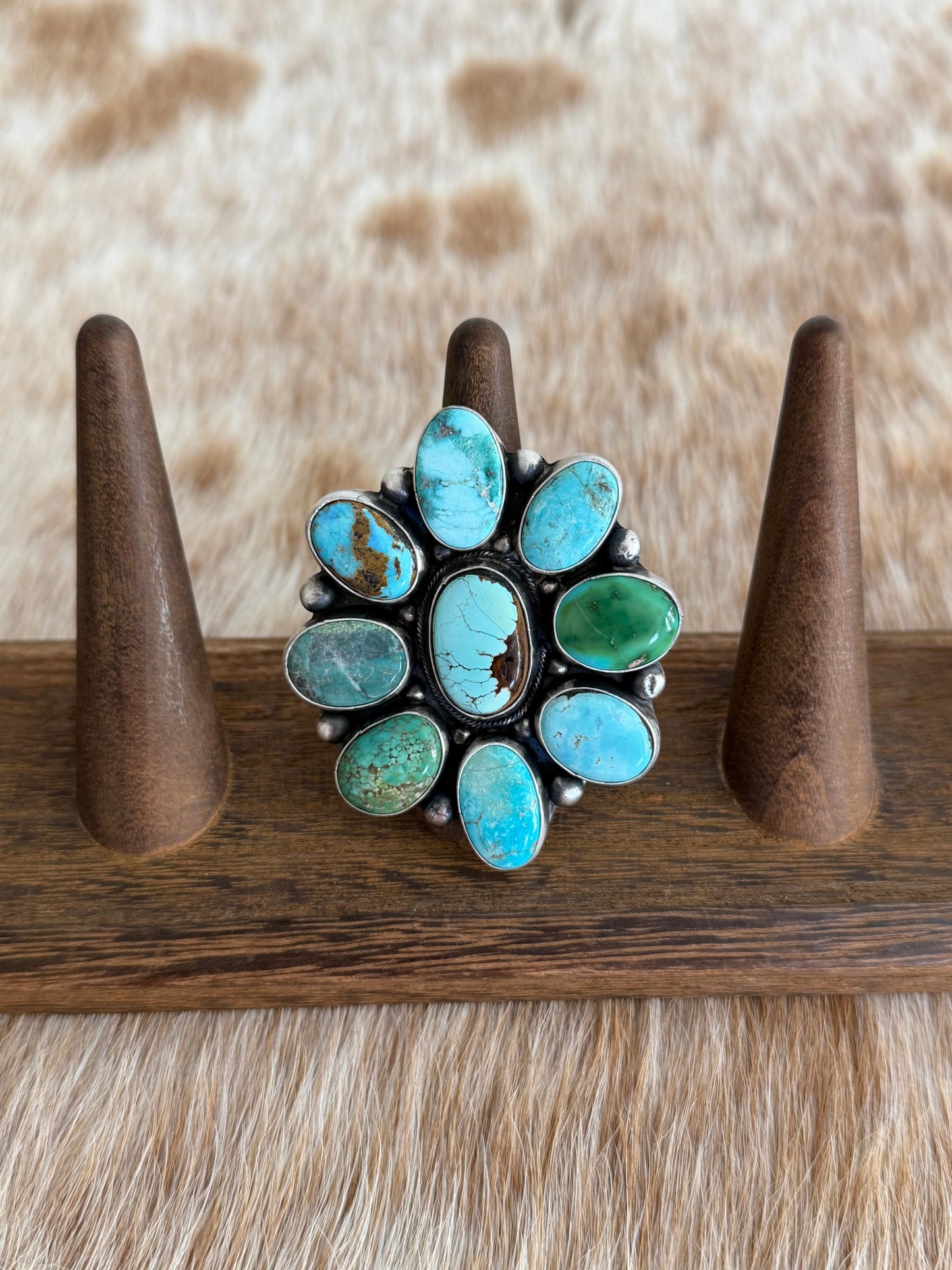 LARGE Adjustable Turquoise Cluster Statement Ring