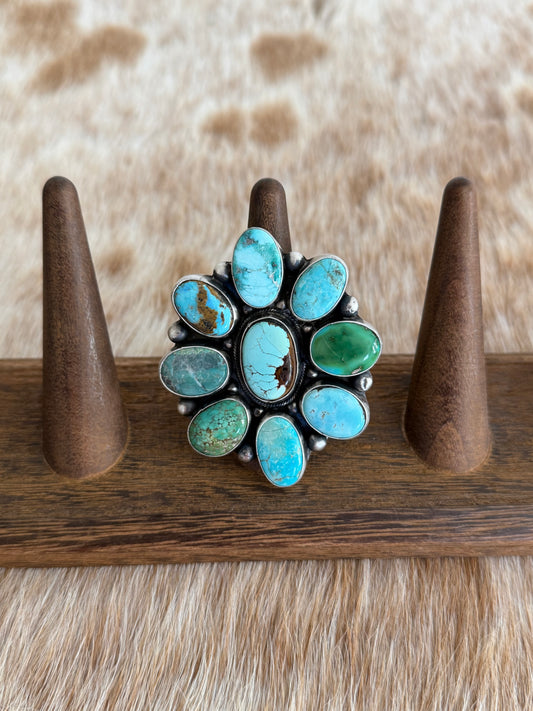 LARGE Adjustable Turquoise Cluster Statement Ring