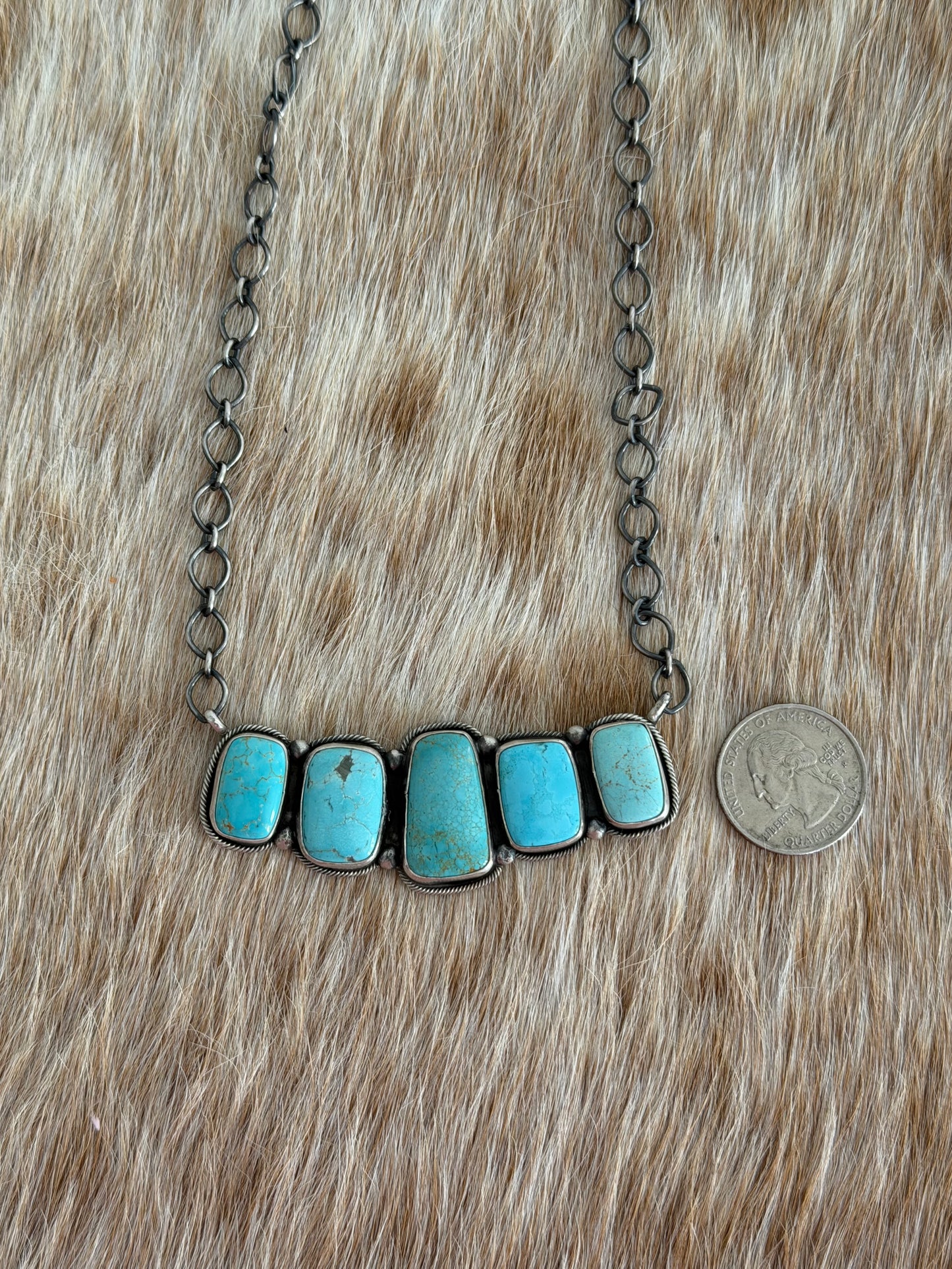 Turquoise Cluster Bar Necklace
