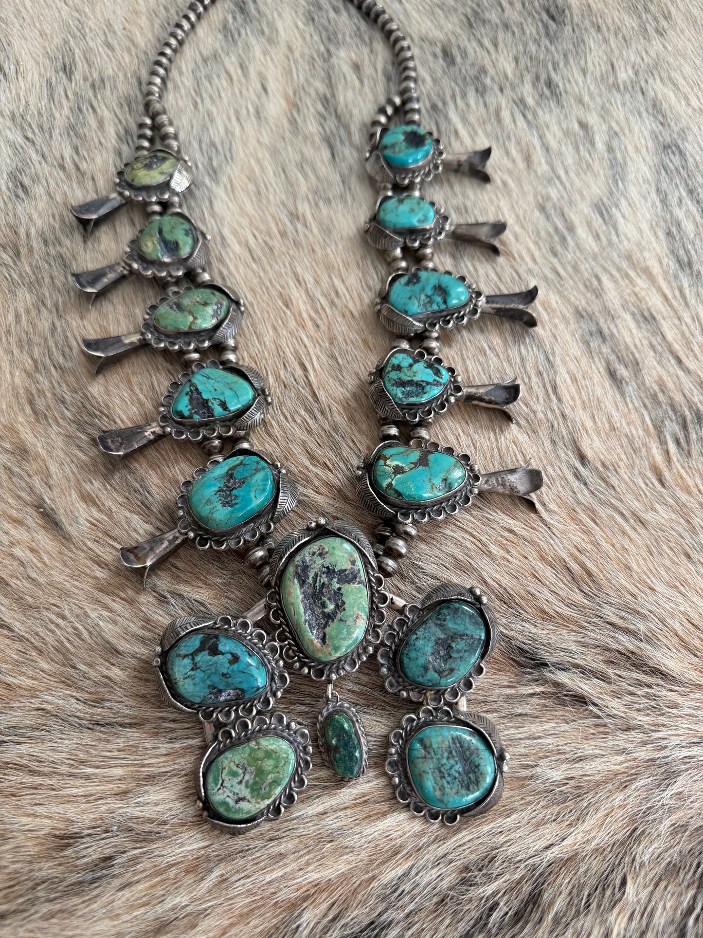 VINTAGE Turquoise Squash Blossom Necklace