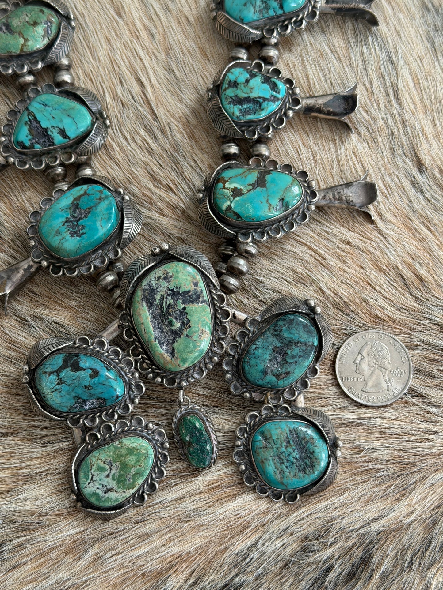 VINTAGE Turquoise Squash Blossom Necklace