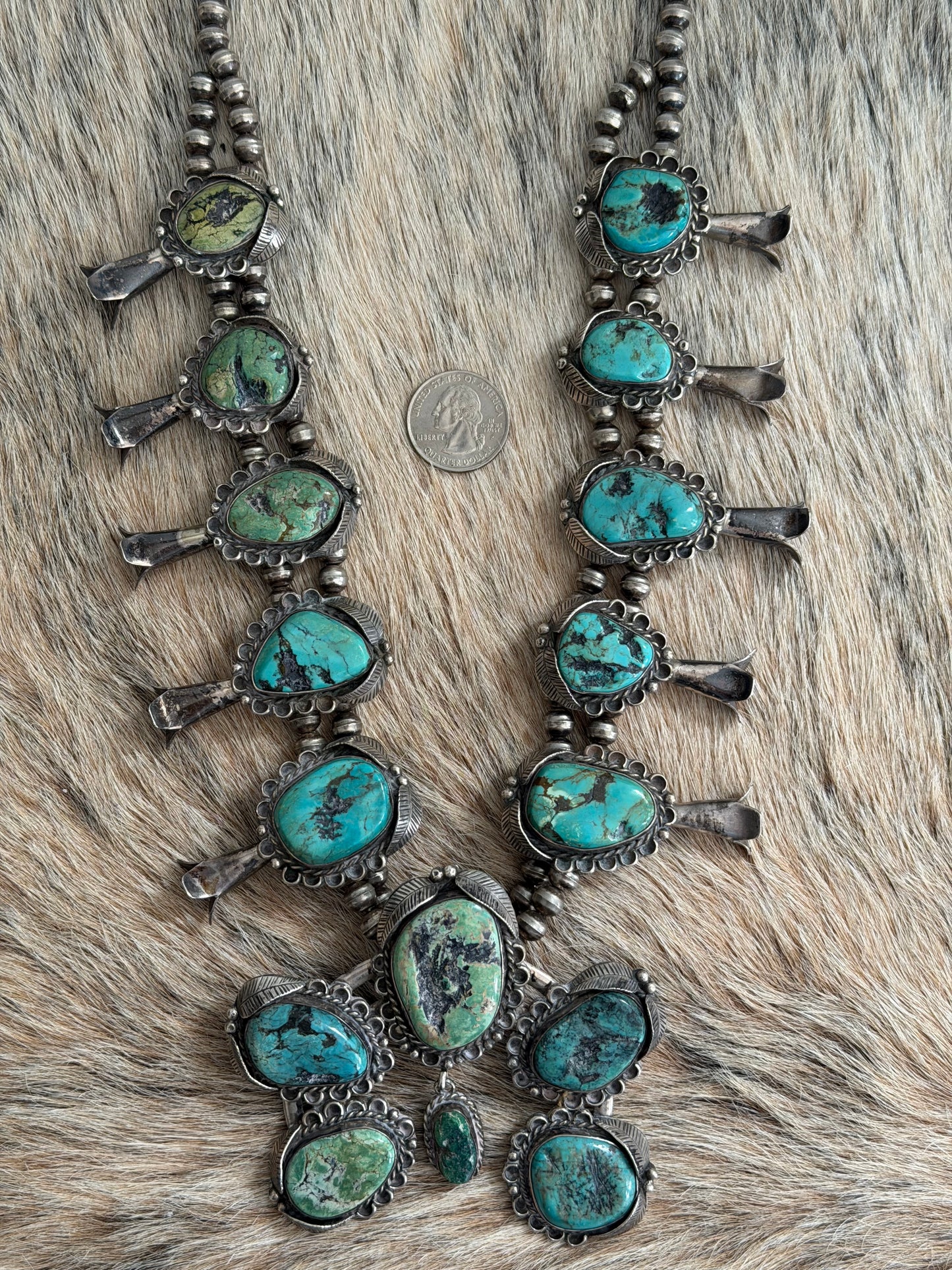 VINTAGE Turquoise Squash Blossom Necklace