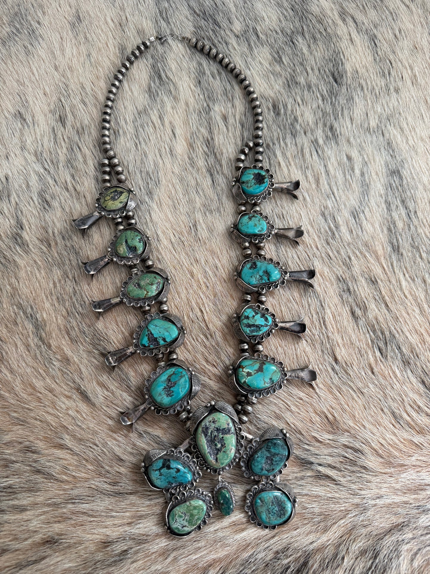 VINTAGE Turquoise Squash Blossom Necklace