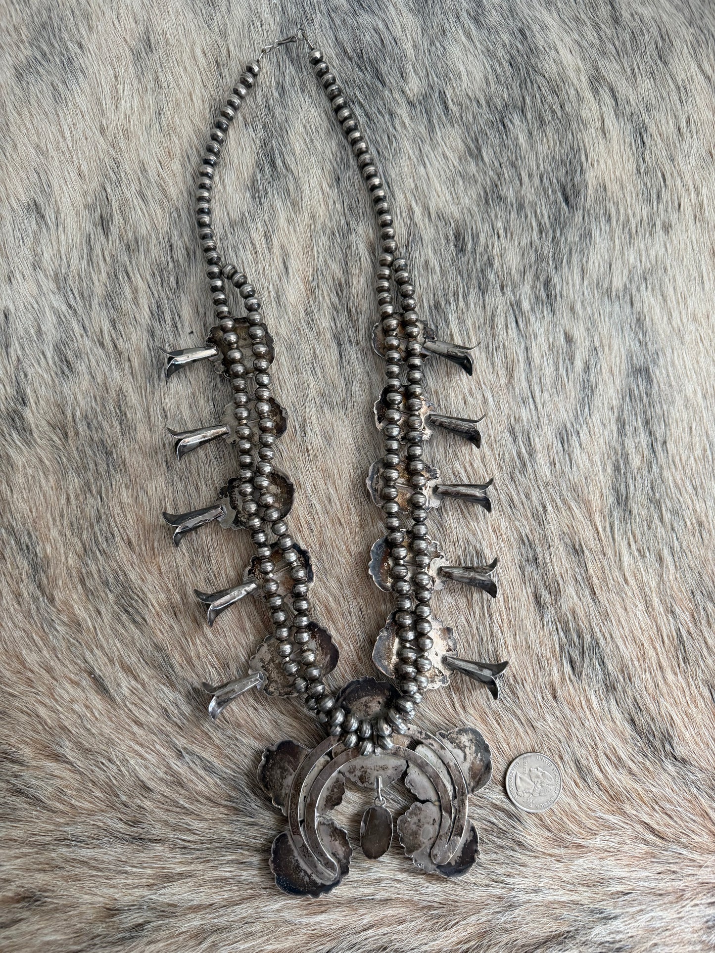 VINTAGE Turquoise Squash Blossom Necklace