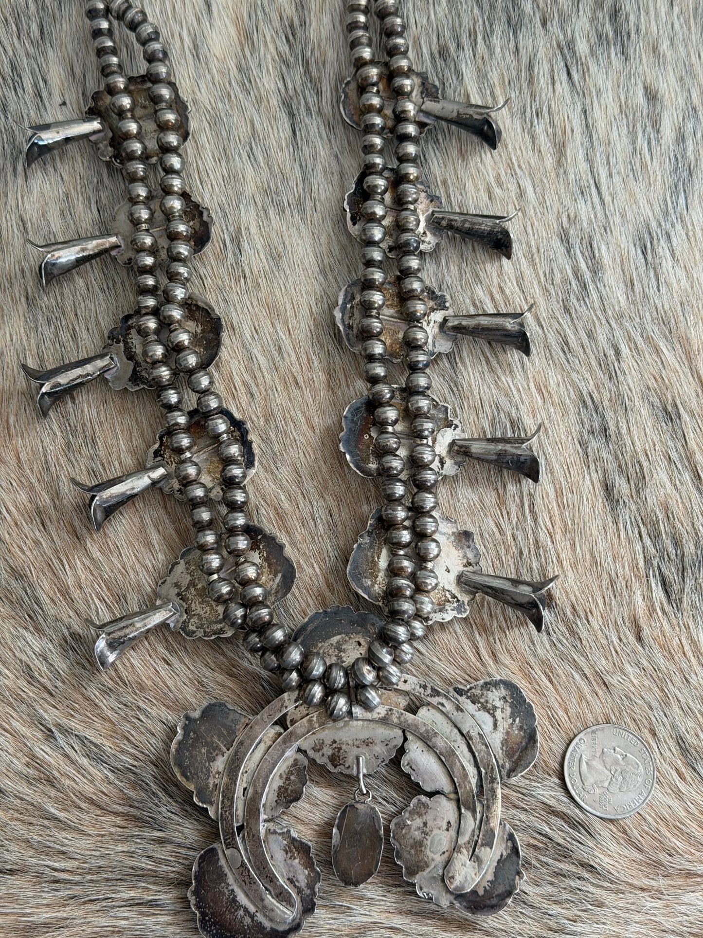 VINTAGE Turquoise Squash Blossom Necklace