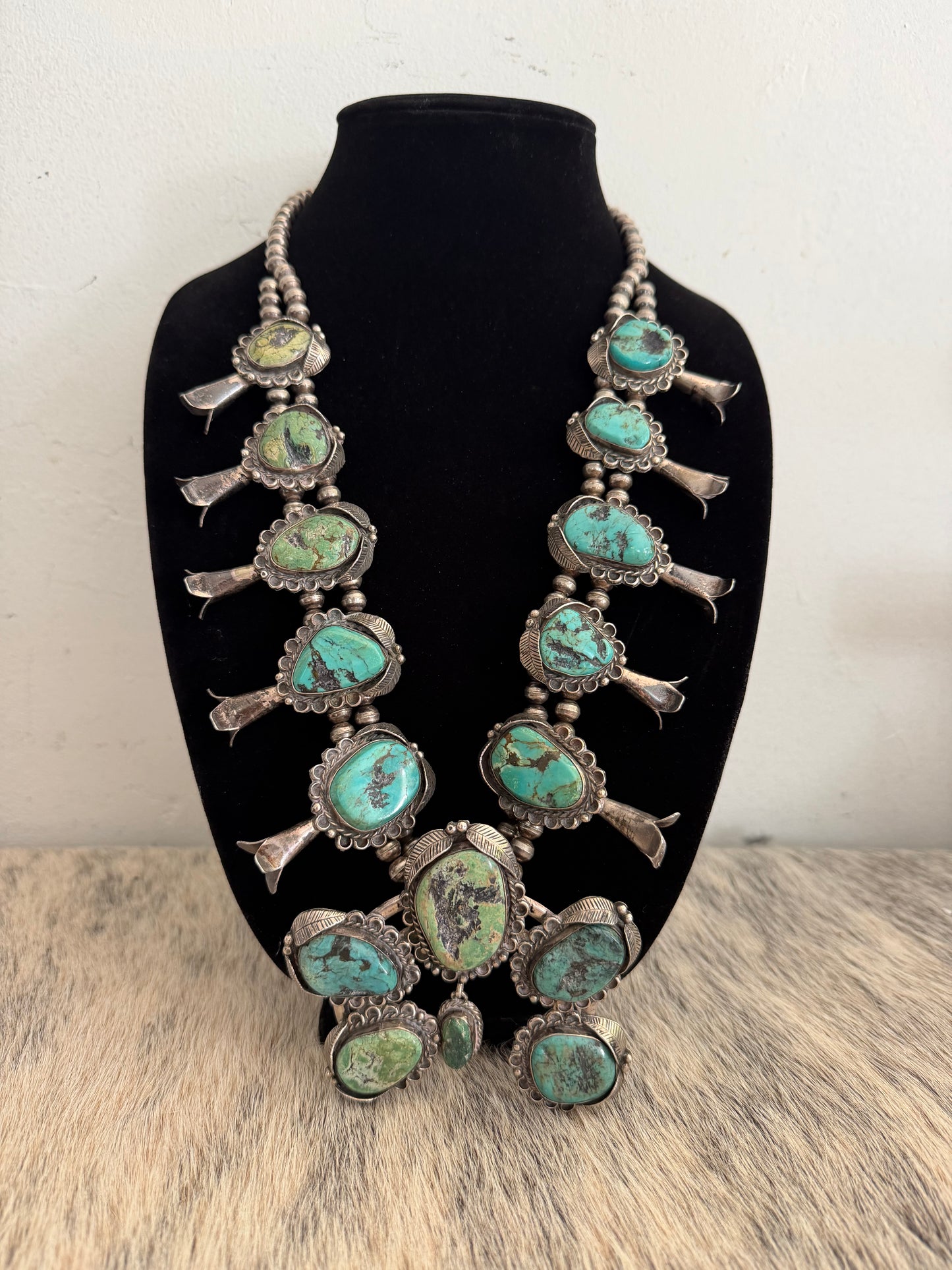 VINTAGE Turquoise Squash Blossom Necklace