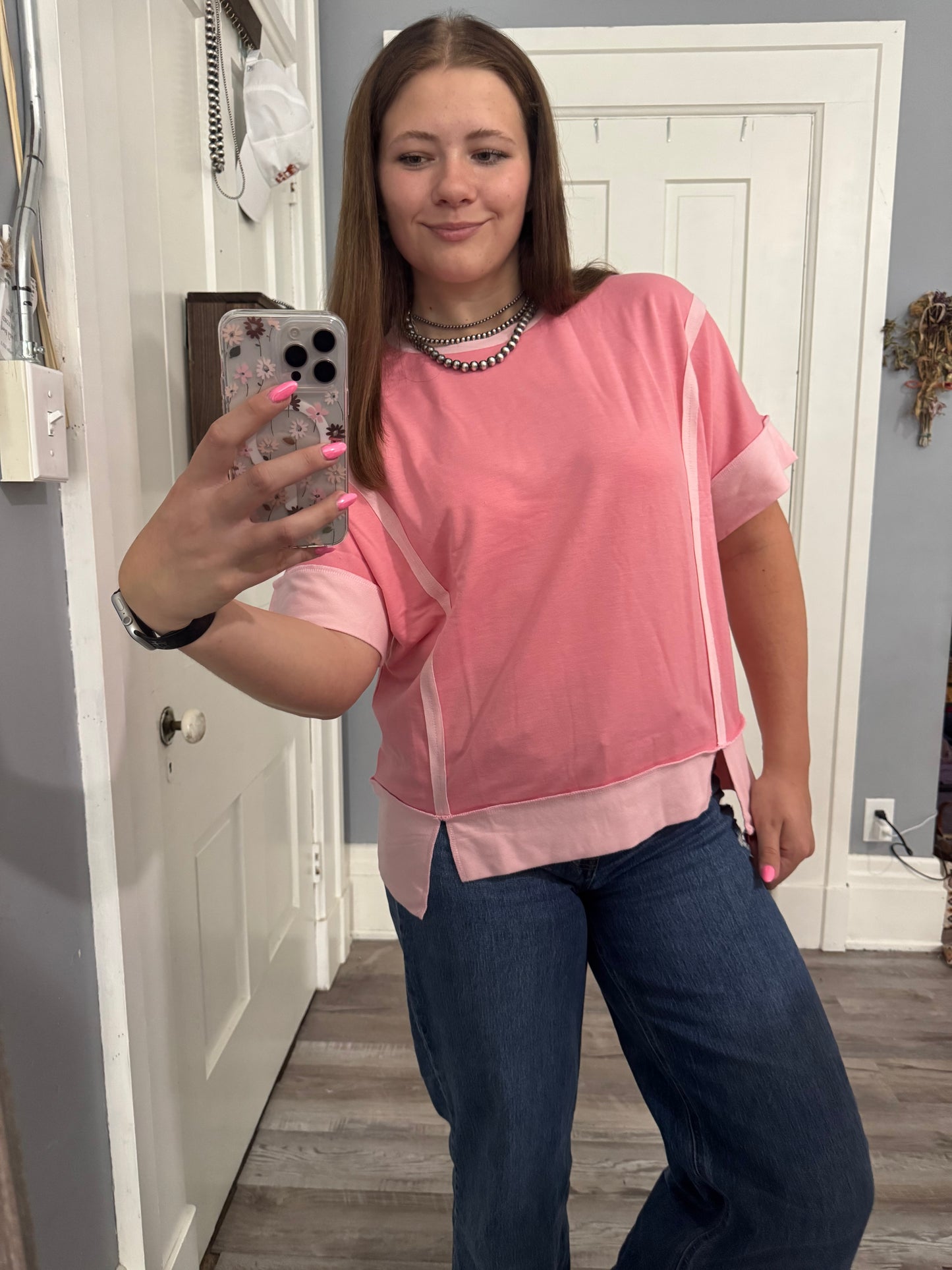 PLUS Pink Half Sleeve Oversized Top