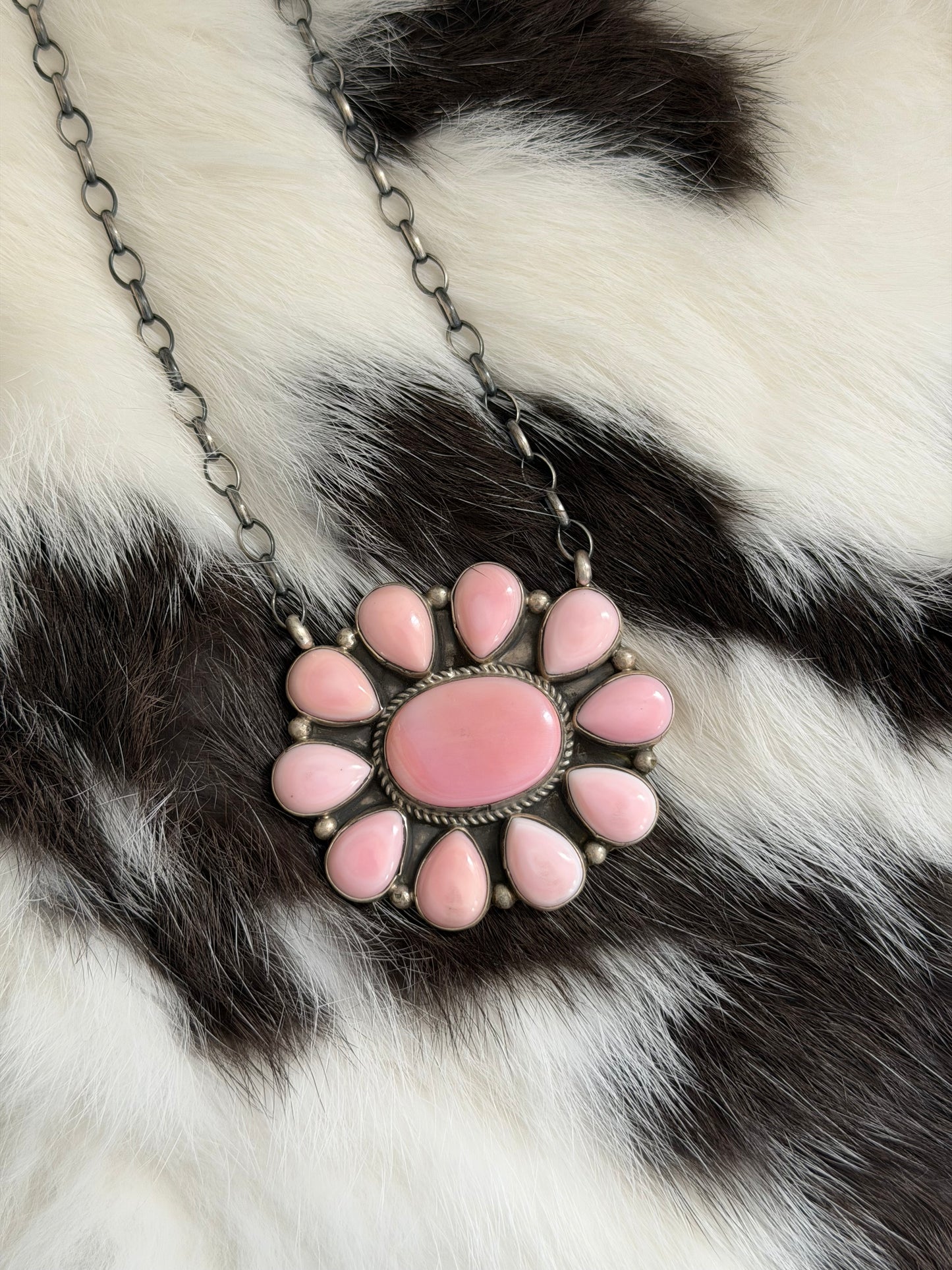 Large Pink Conch Cluster Necklace