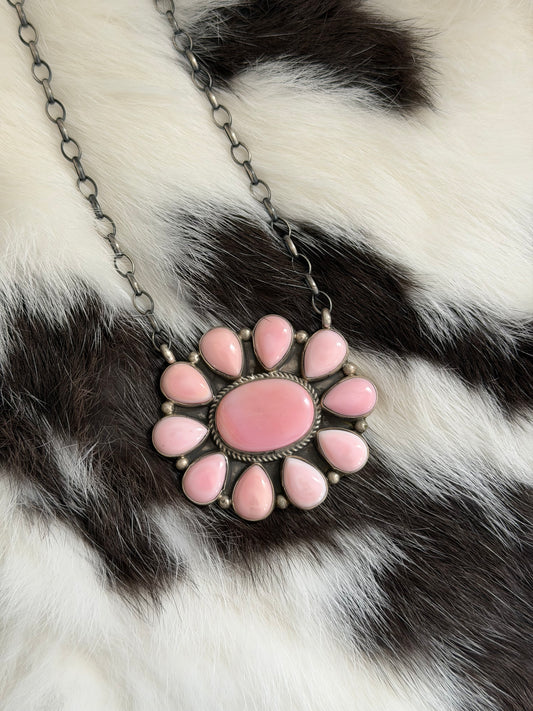Large Pink Conch Cluster Necklace
