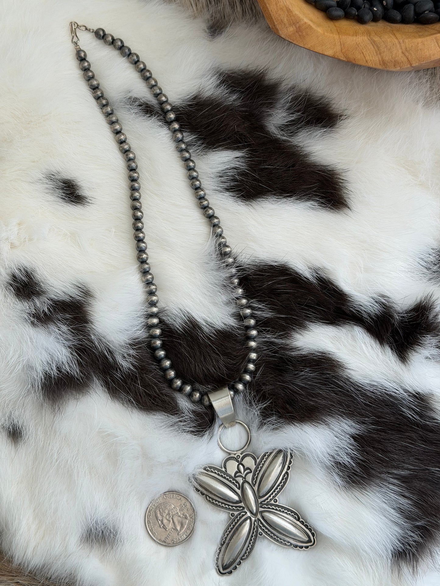 6mm 18" Sterling Pearl Necklace with Sterling Silver Butterfly Pendant
