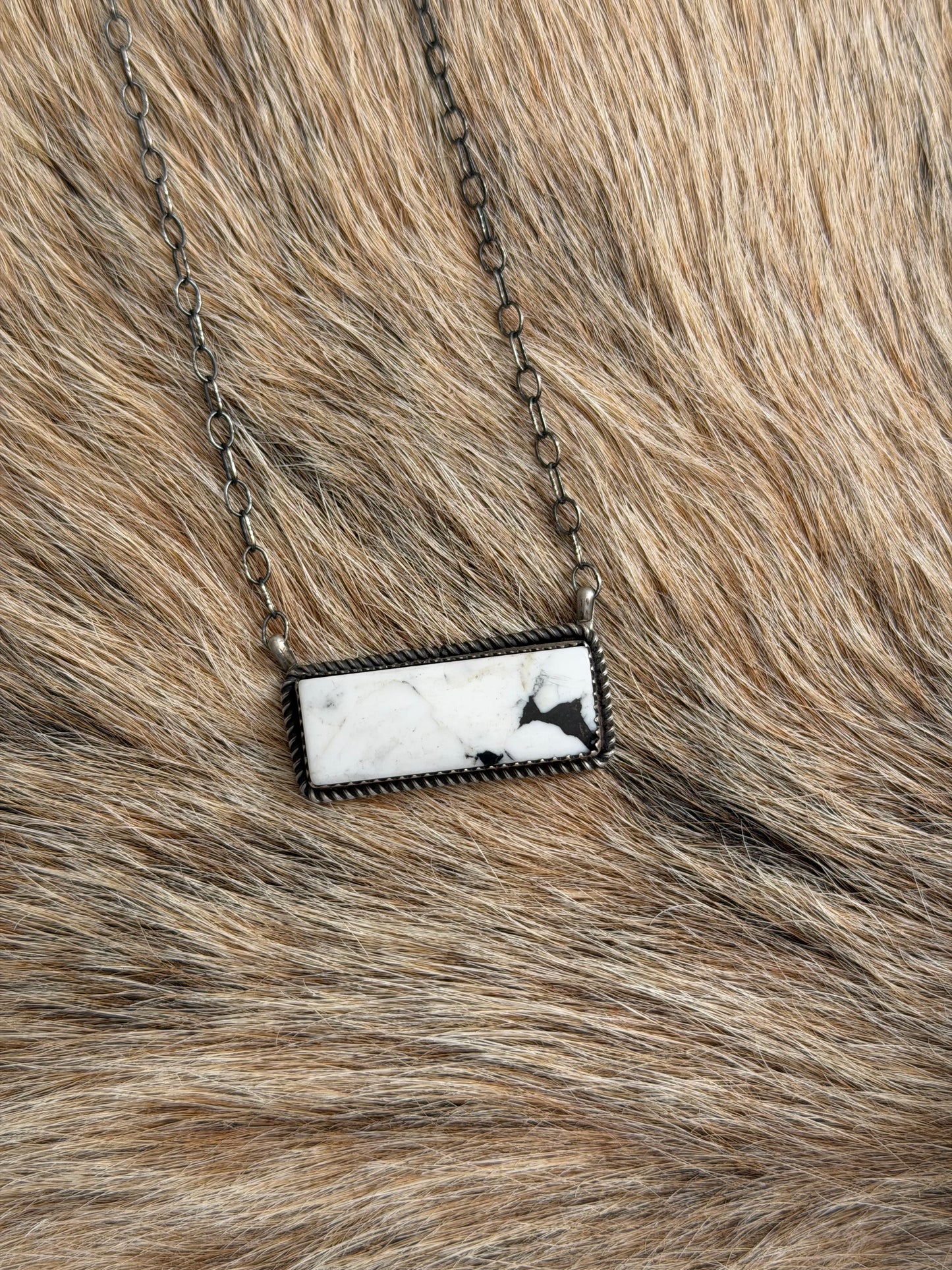 White Buffalo Rectangle Bar Necklace