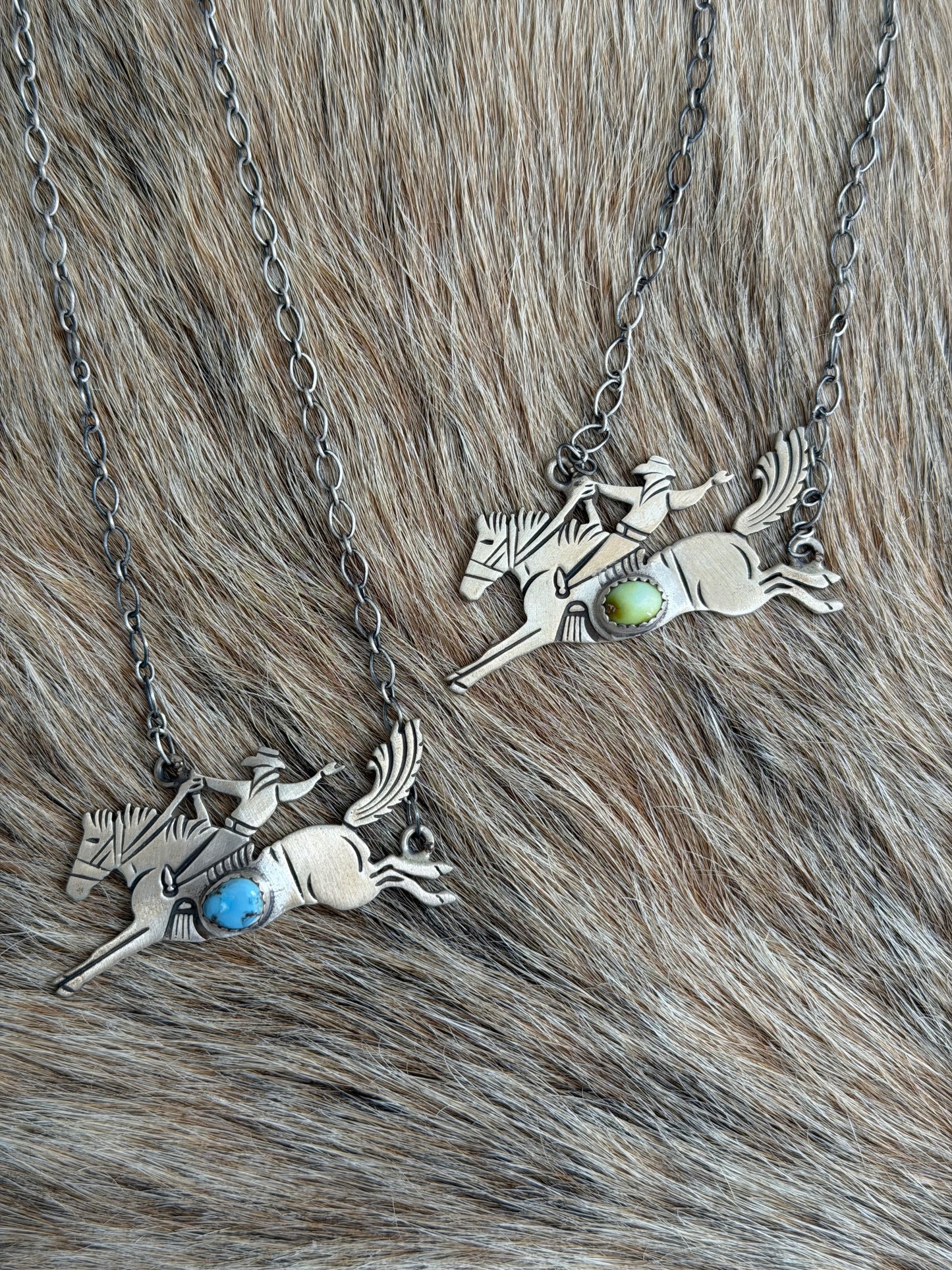 Sterling Silver Bucking Horse Stone Necklace